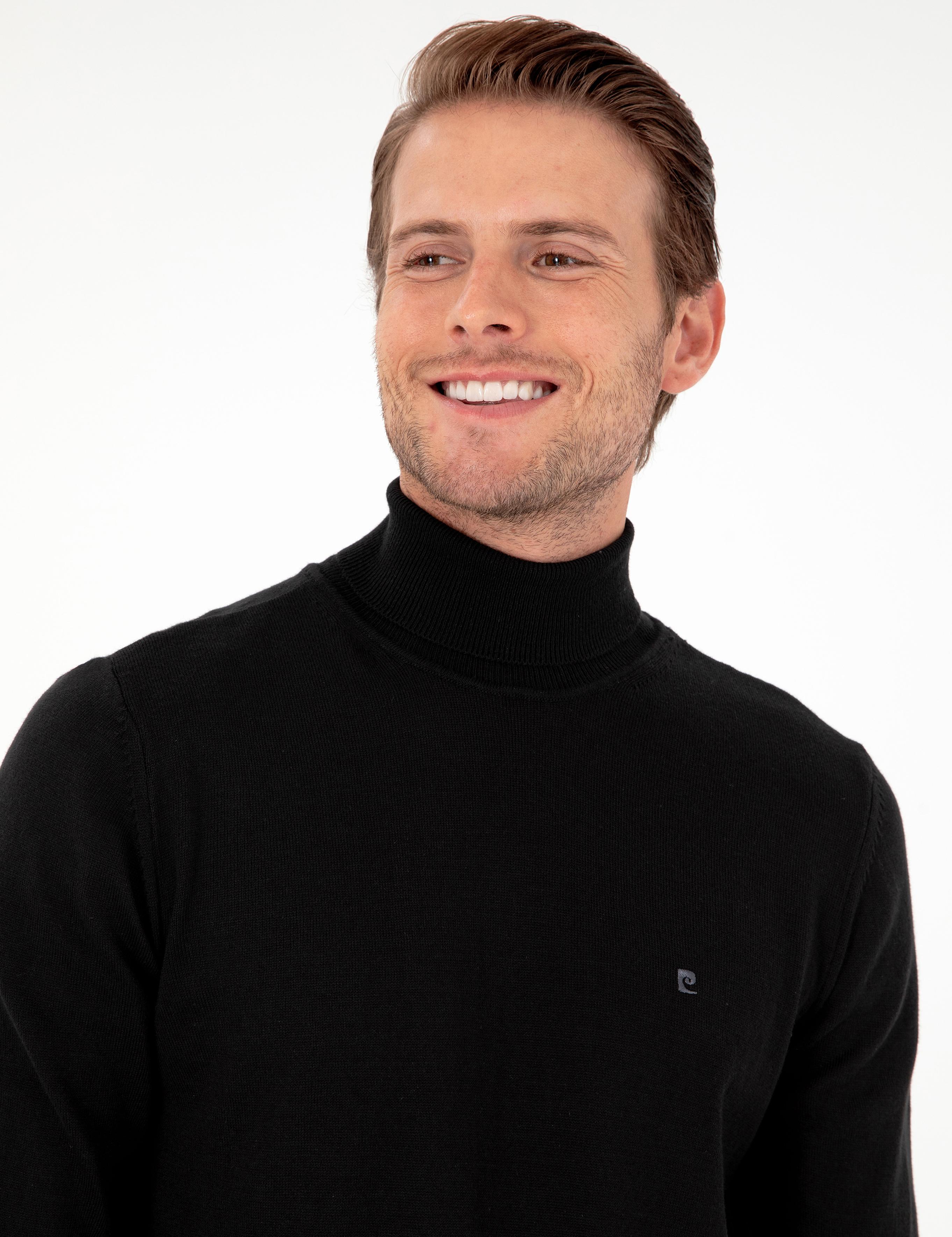 Siyah Slim Fit Balıkçı Yaka Basic Triko Kazak