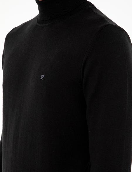 Siyah Slim Fit Balıkçı Yaka Basic Triko Kazak - 50276531043