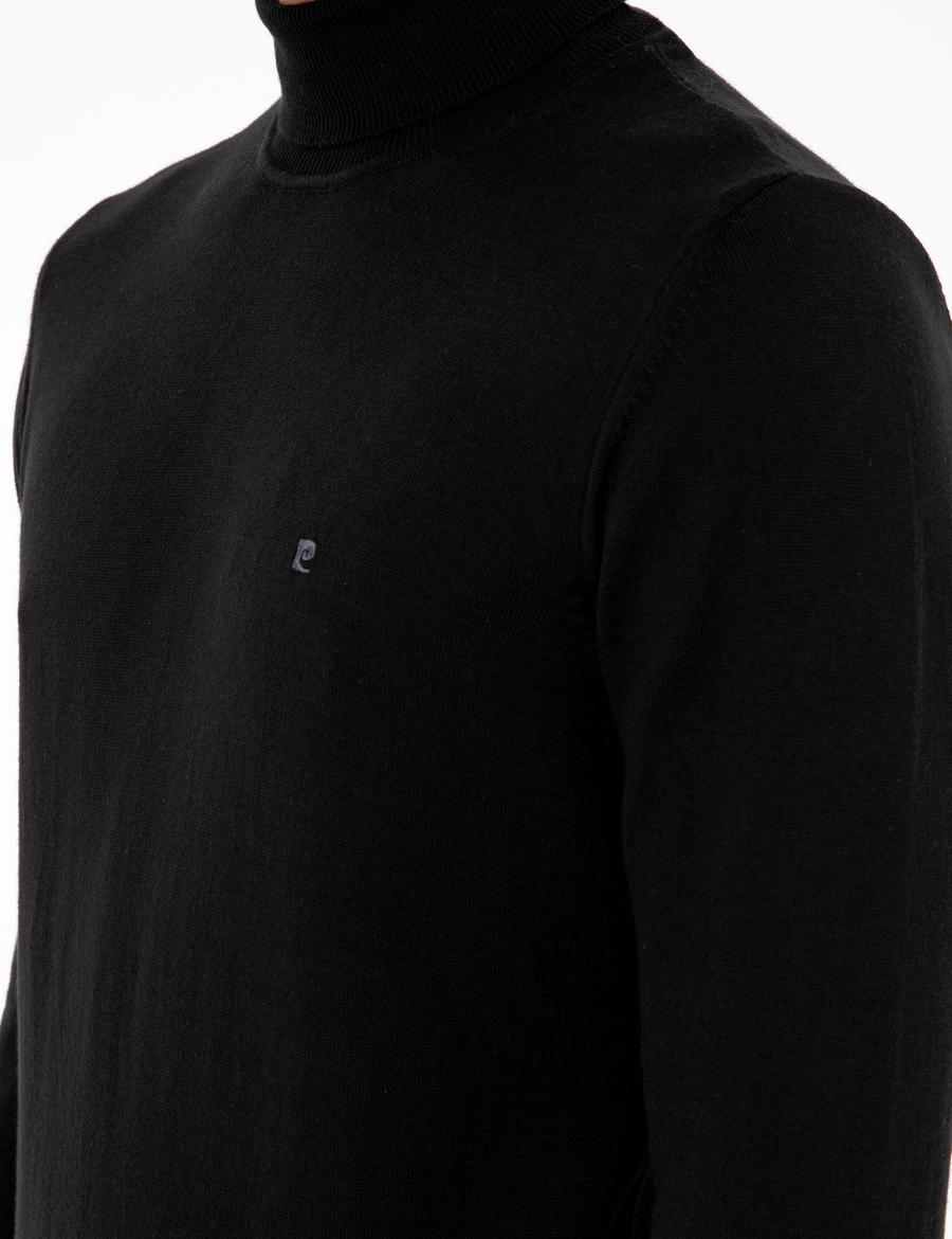 Siyah Slim Fit Balıkçı Yaka Basic Triko Kazak