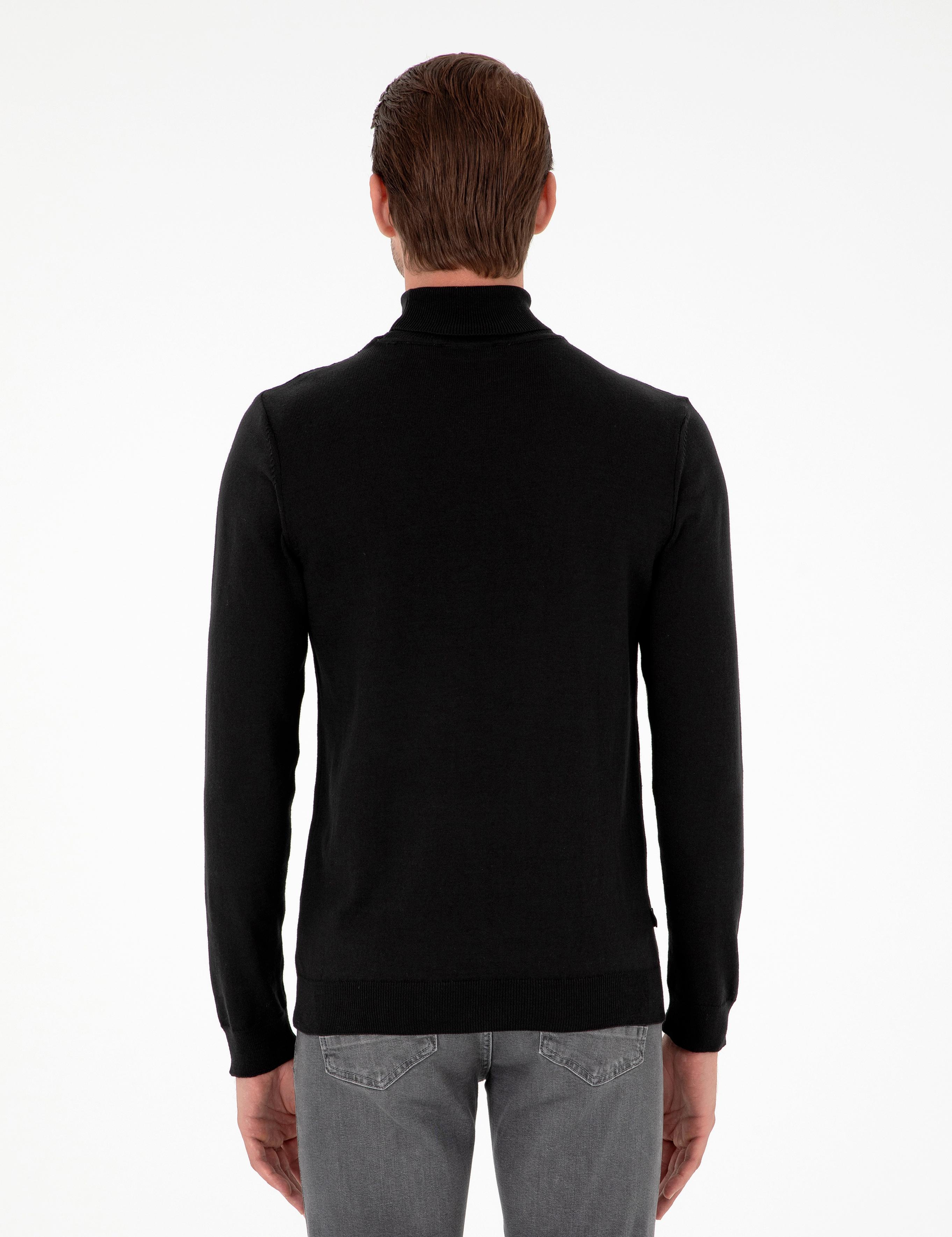 Siyah Slim Fit Balıkçı Yaka Basic Triko Kazak