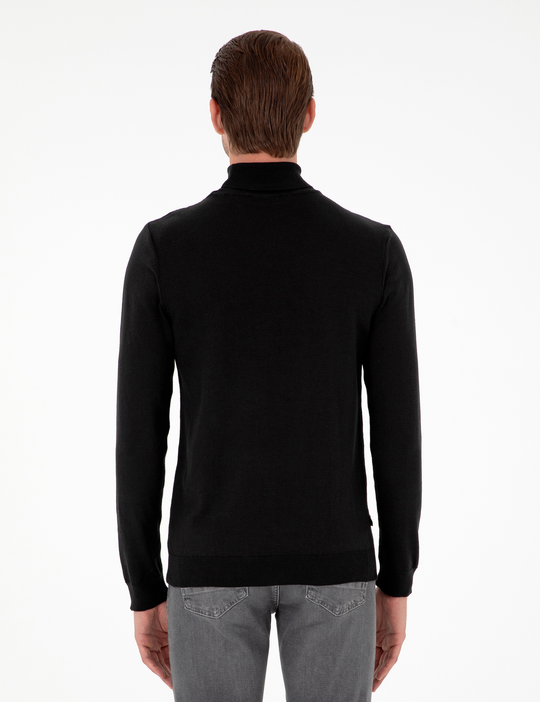 Siyah Slim Fit Balıkçı Yaka Basic Triko Kazak - Image 5