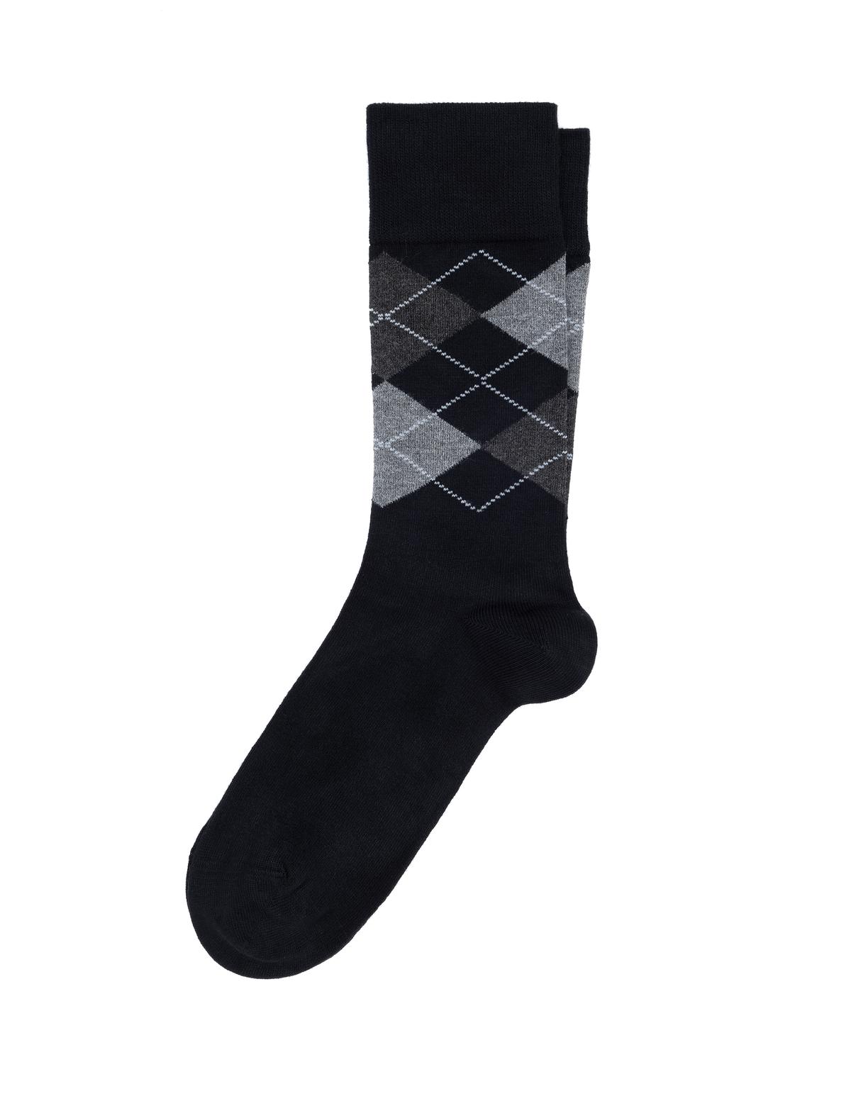 Erkek Bambu Karışımlı Siyah Soket Desenli Çorap - 50299924001