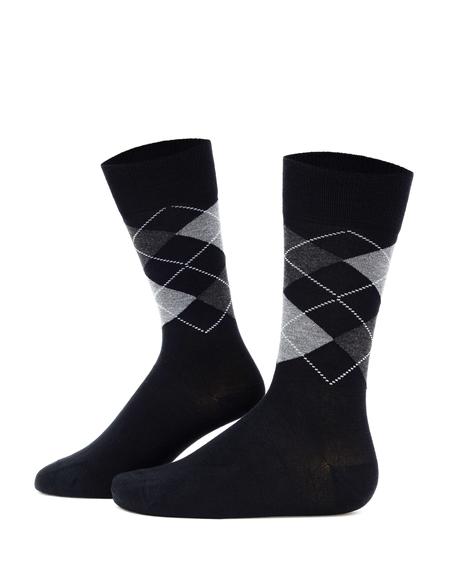 Erkek Bambu Karışımlı Siyah Soket Desenli Çorap - 50299924001