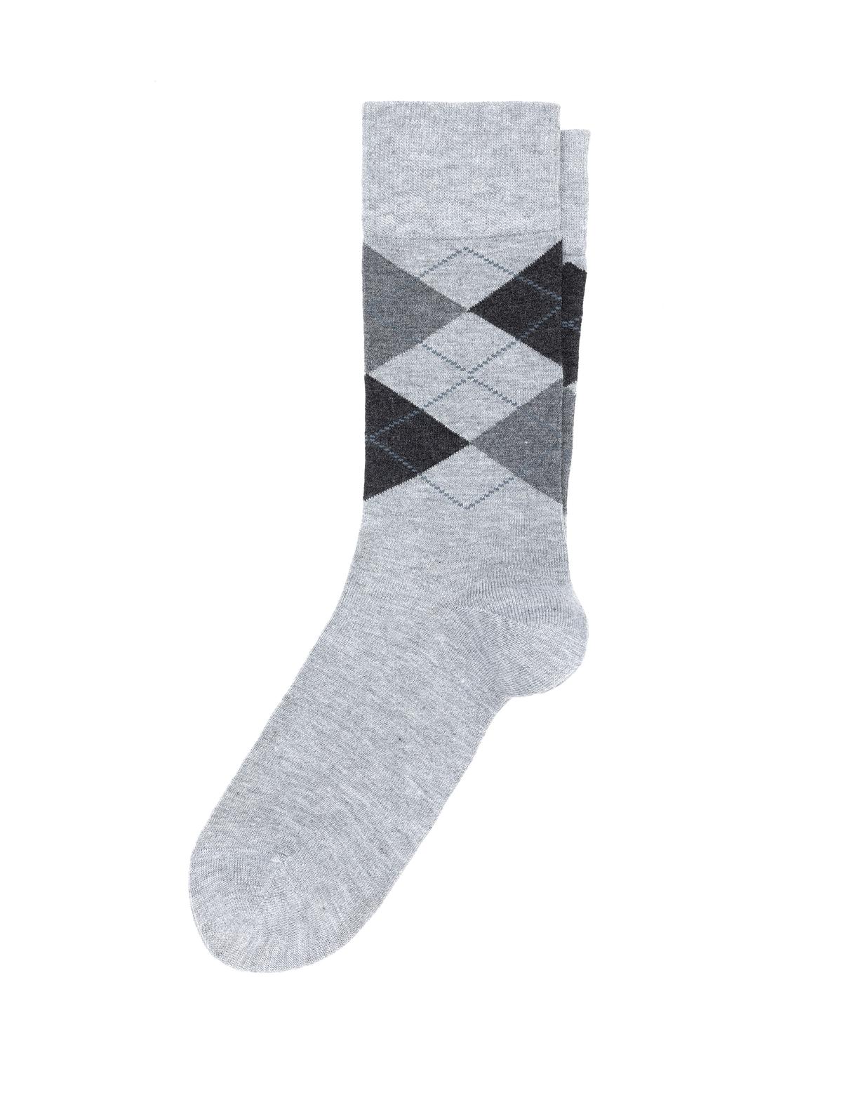 Erkek Bambu Karışımlı Gri Soket Desenli Çorap - 50299924002