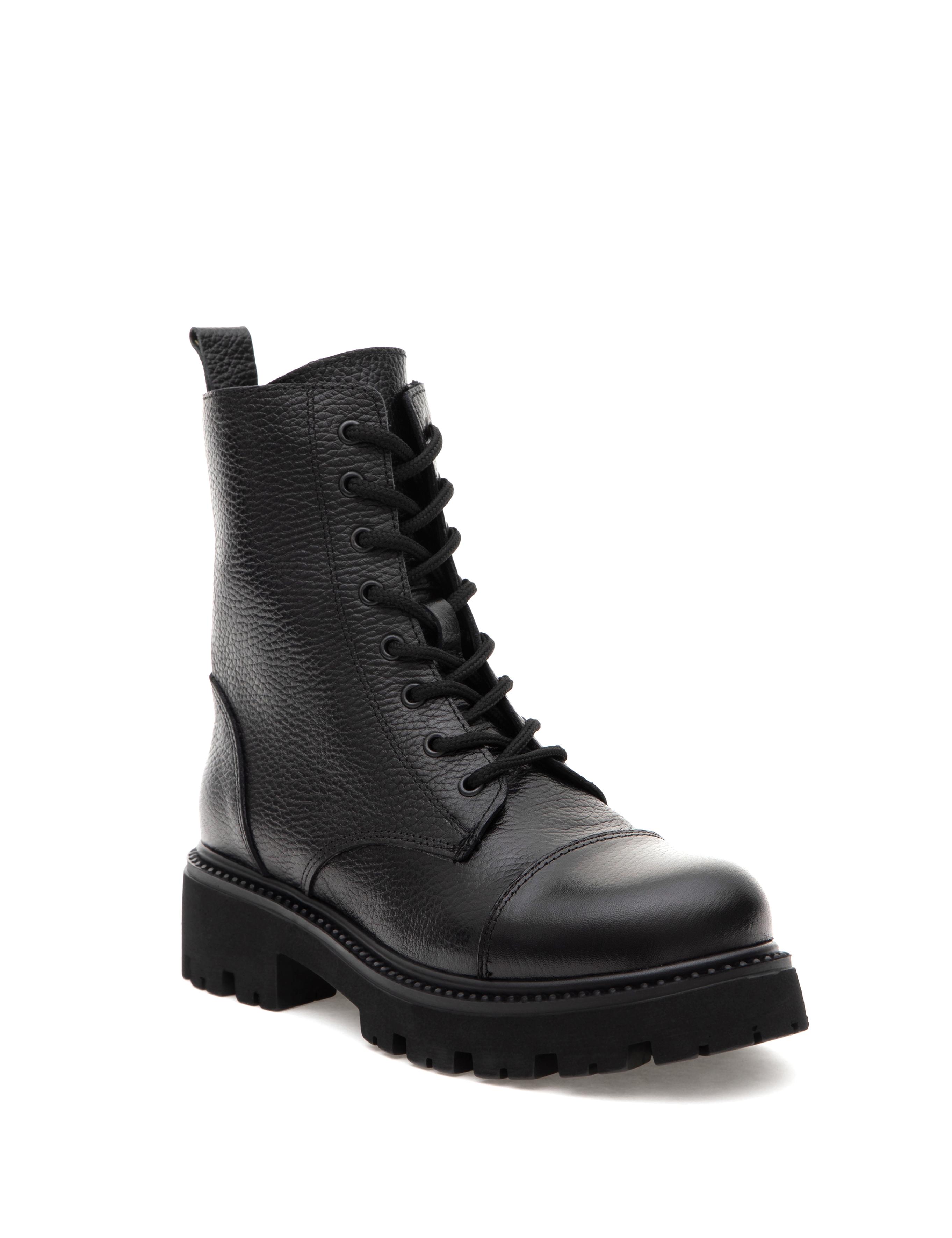 Siyah Deri Bağcıklı Bot