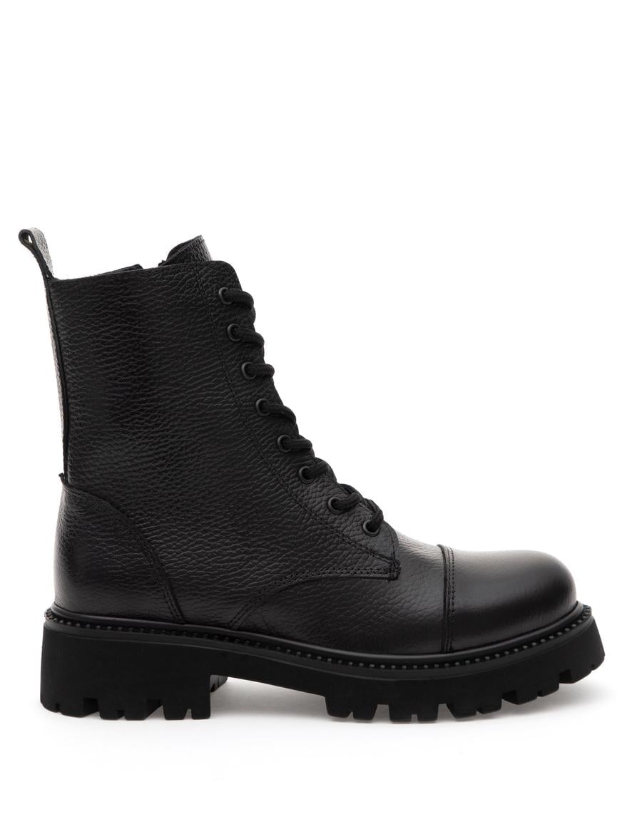 Siyah Deri Bağcıklı Bot