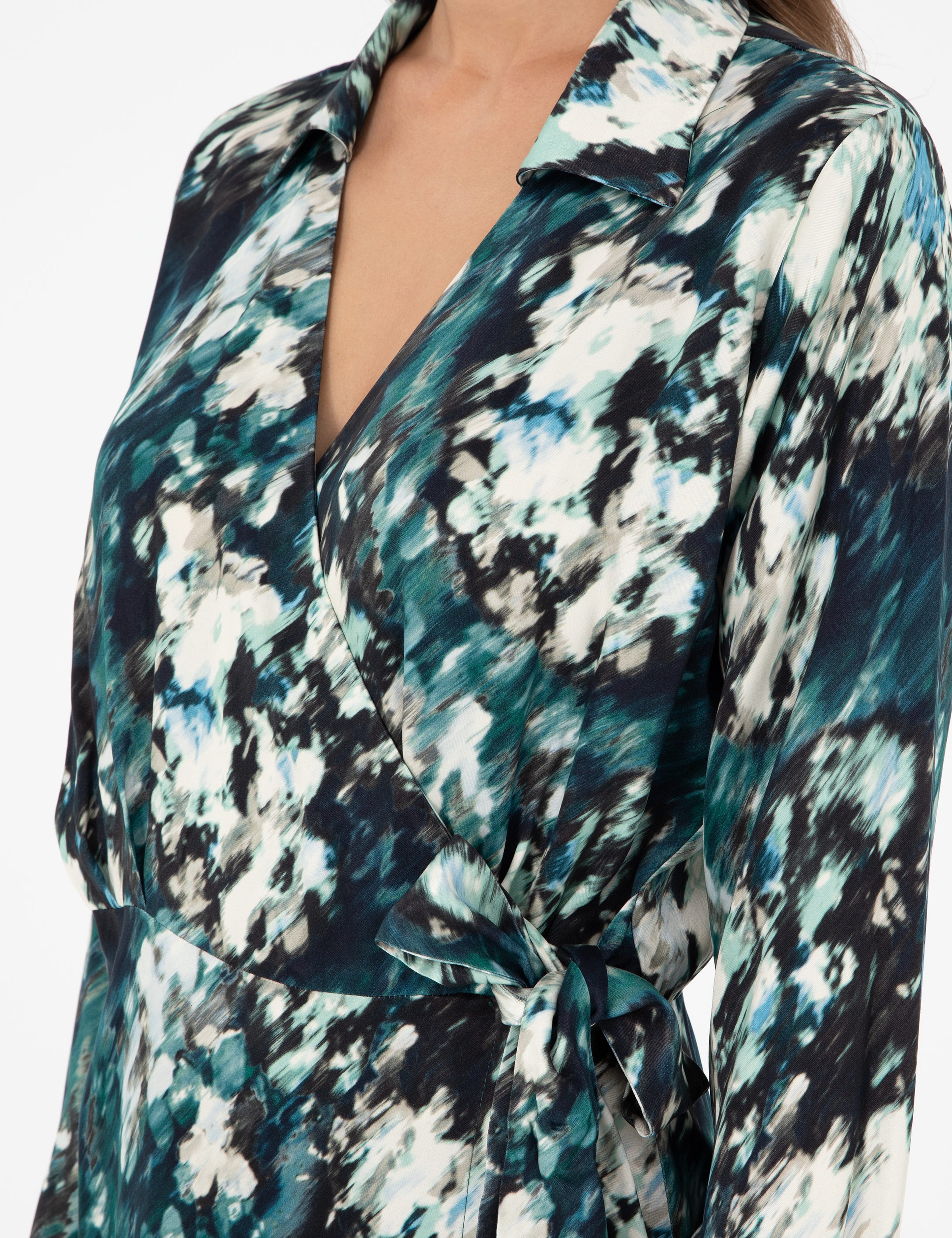 Koyu Yeşil Comfort Fit Dokuma Elbise - Image 7