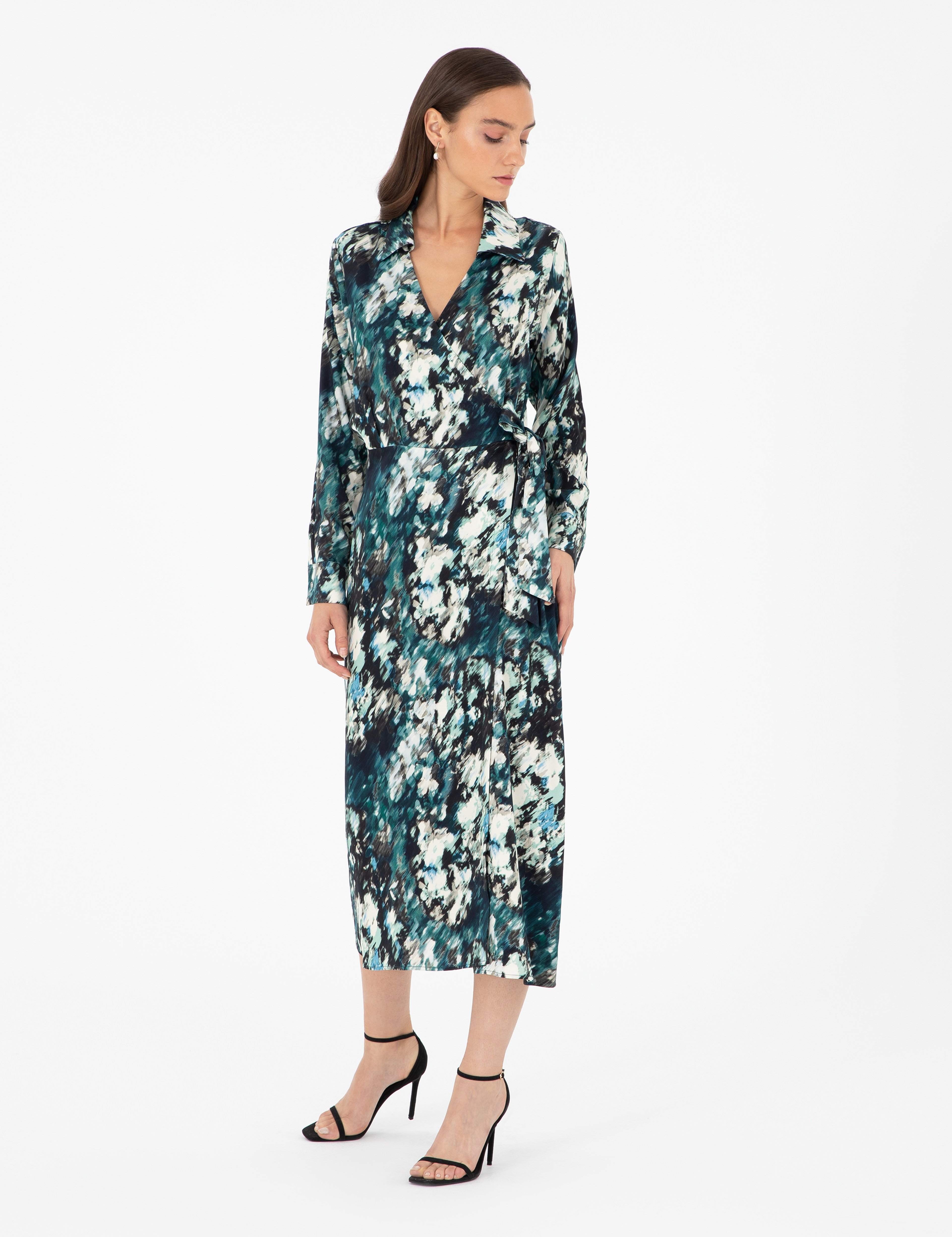 Koyu Yeşil Comfort Fit Dokuma Elbise - Image 3