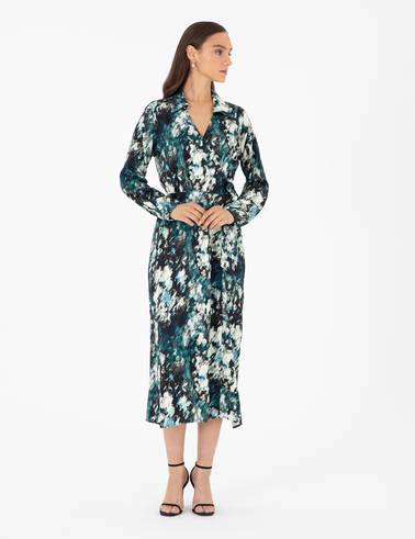Koyu Yeşil Comfort Fit Dokuma Elbise