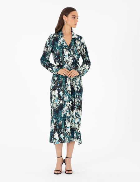 Koyu Yeşil Comfort Fit Dokuma Elbise - 50293641002