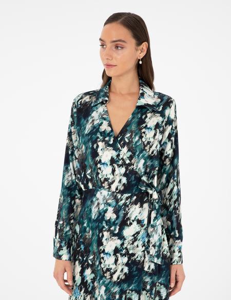 Koyu Yeşil Comfort Fit Dokuma Elbise - 50293641002