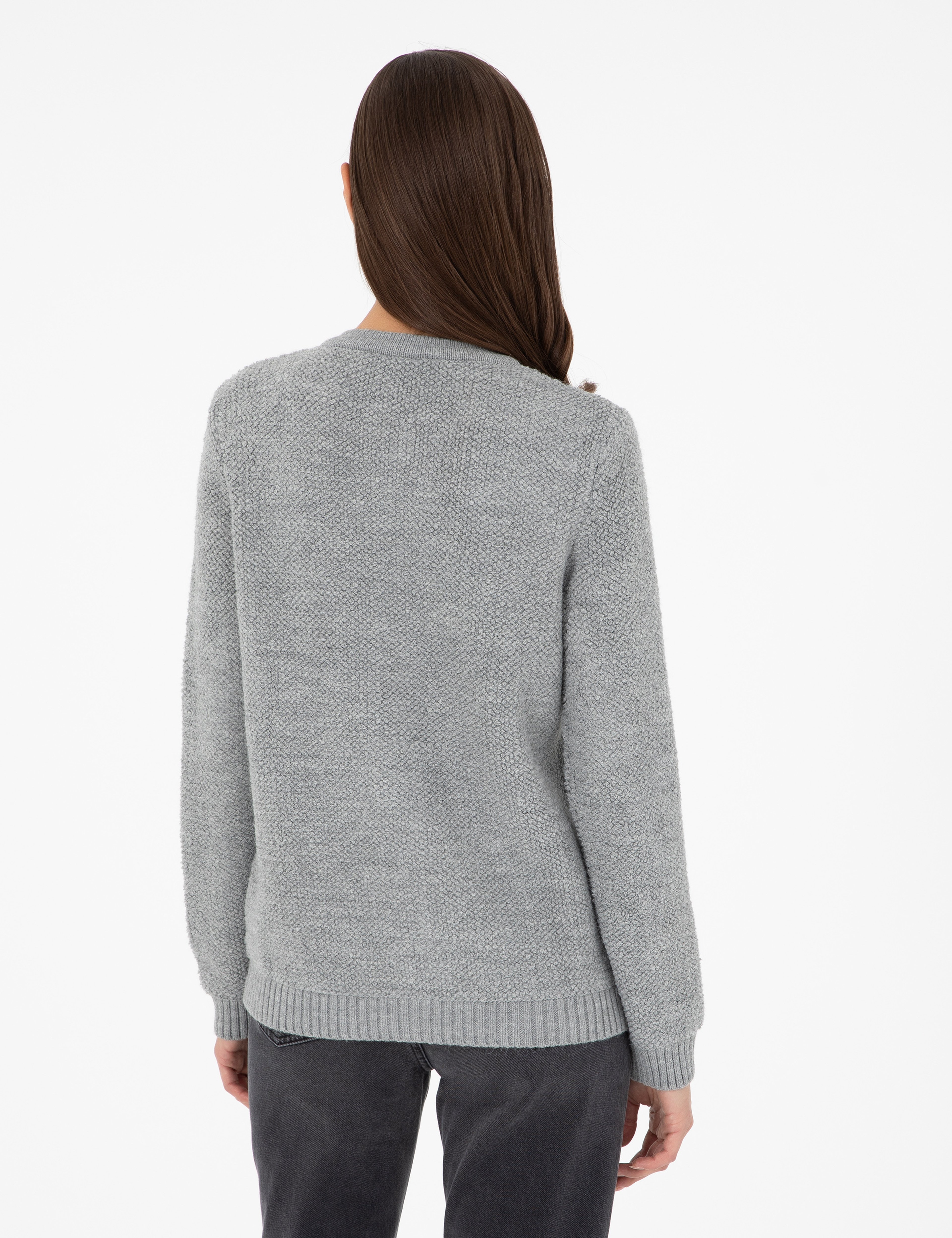 Gri Melanj Slim Fit Triko Hırka