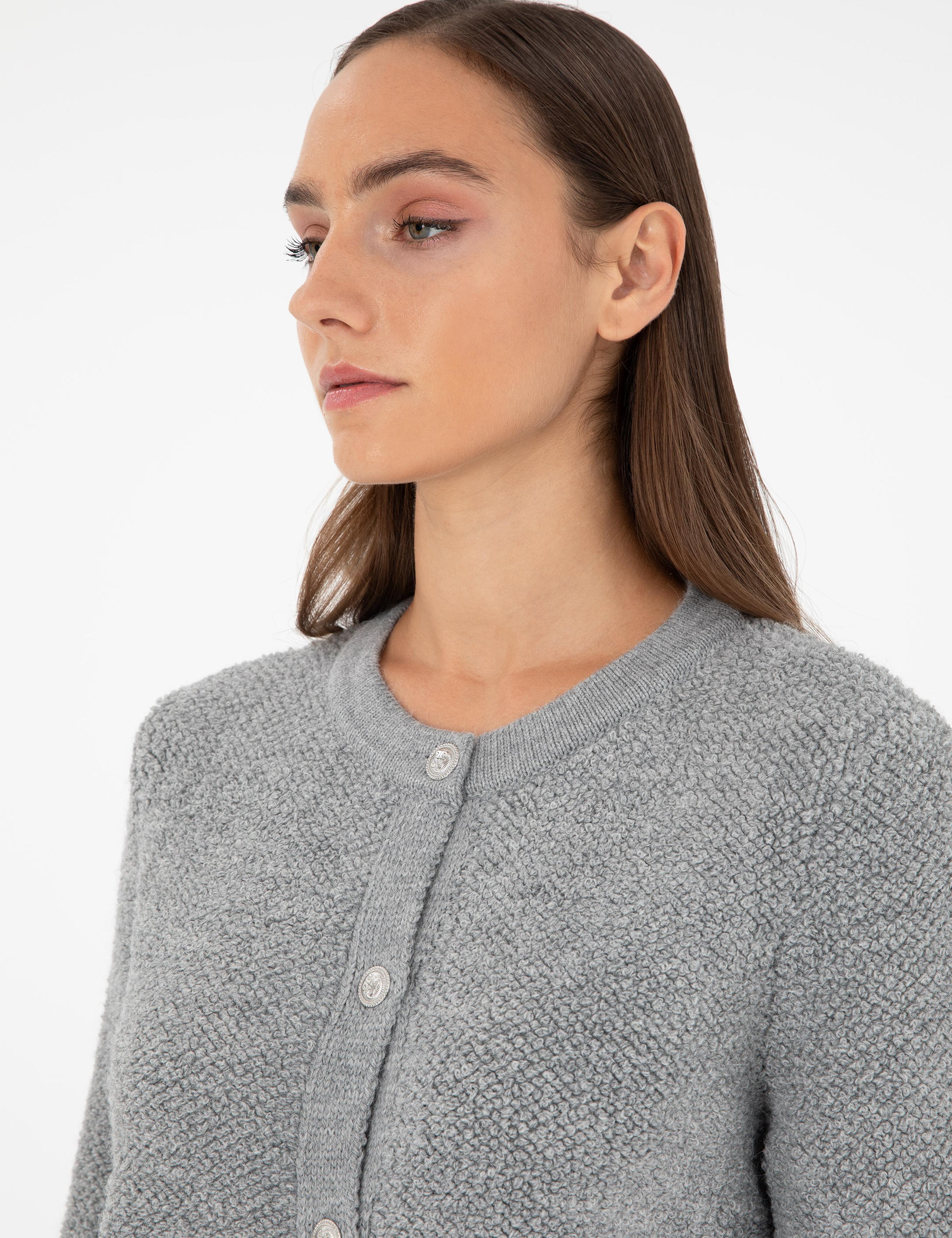 Gri Melanj Slim Fit Triko Hırka