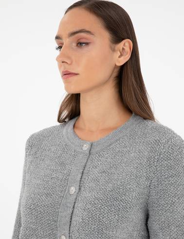 Gri Melanj Slim Fit Triko Hırka