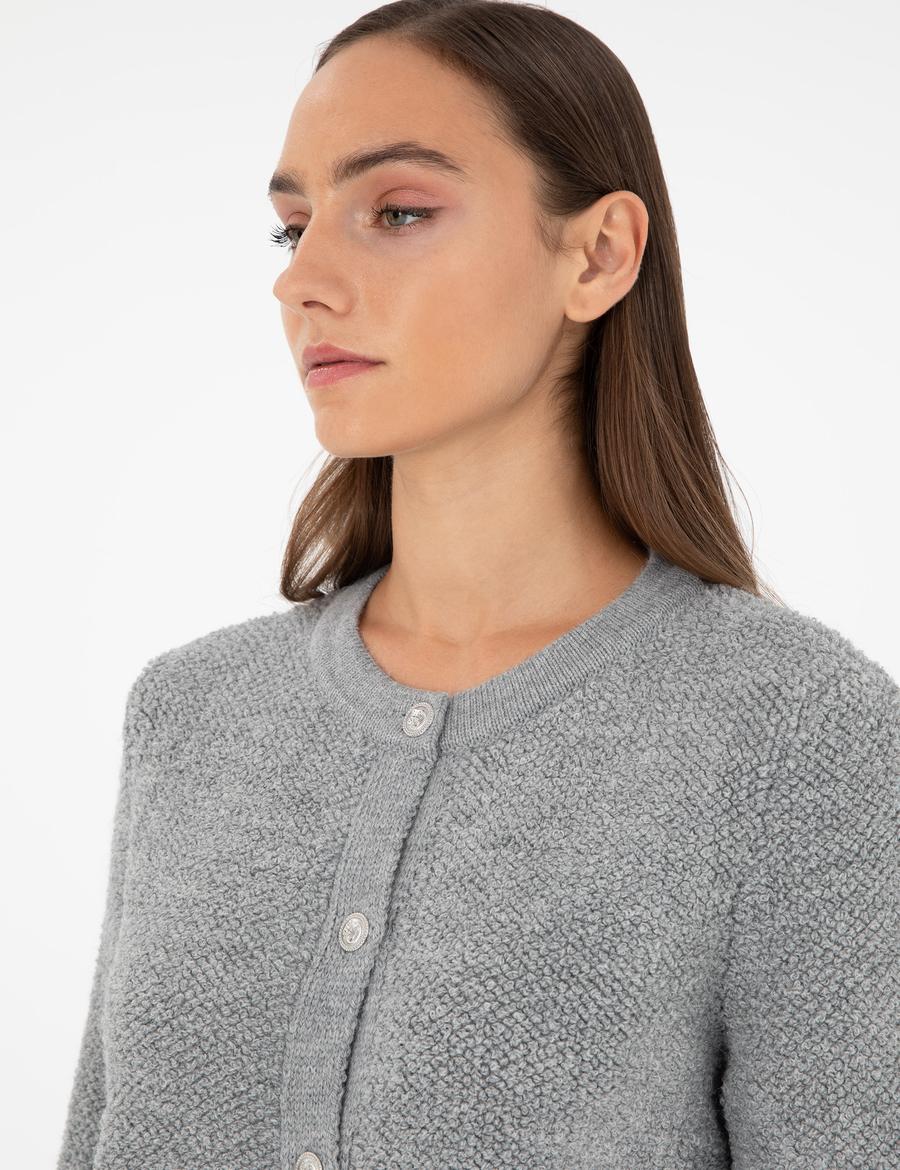 Gri Melanj Slim Fit Triko Hırka