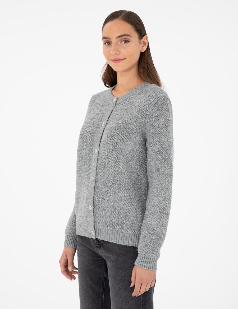 Gri Melanj Slim Fit Triko Hırka