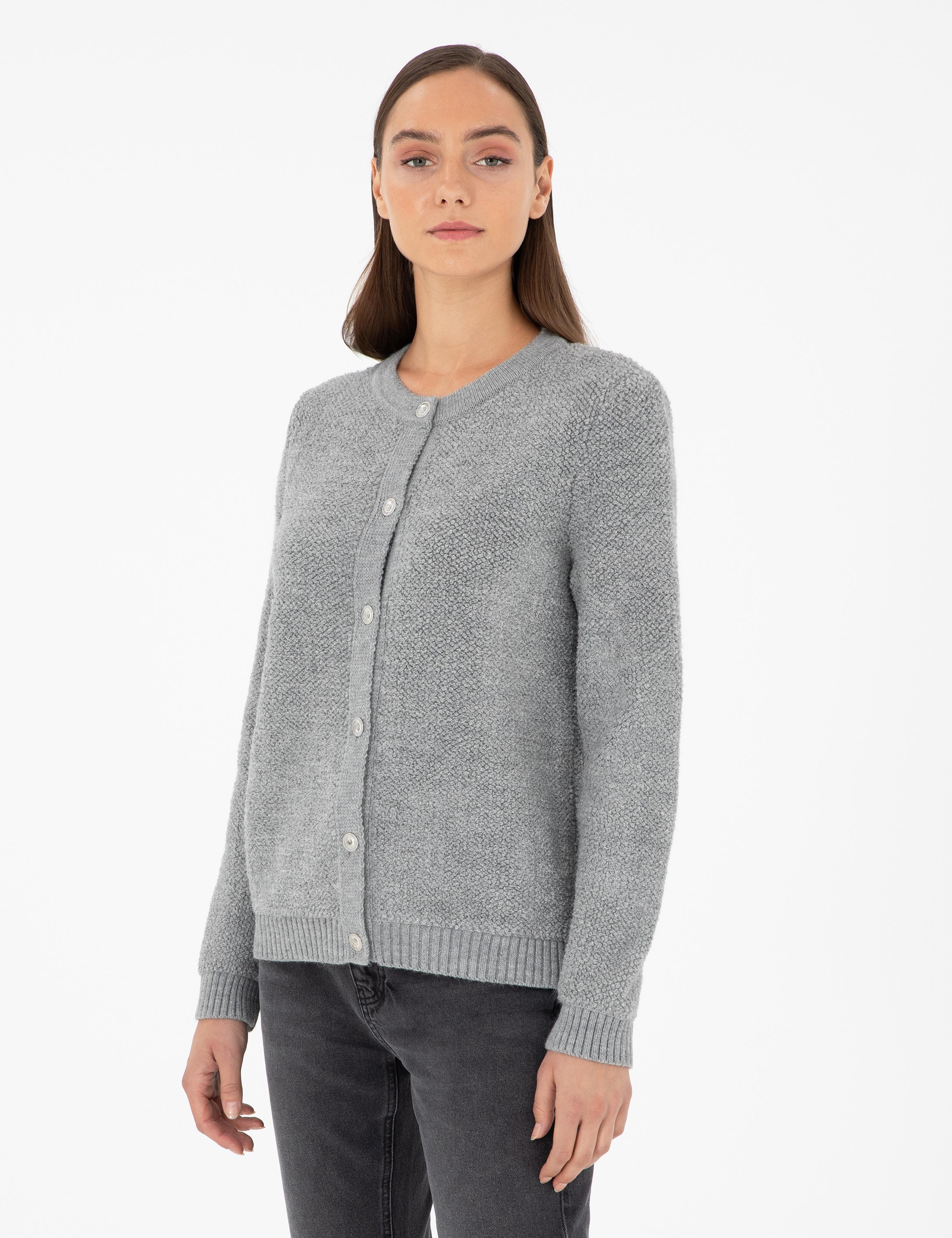 Gri Melanj Slim Fit Triko Hırka