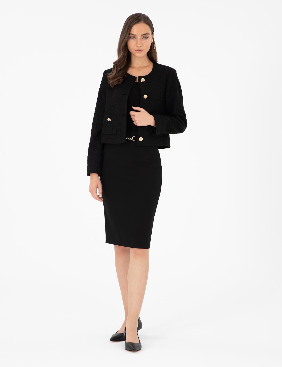 Siyah Kalem Fit Dokuma Etek