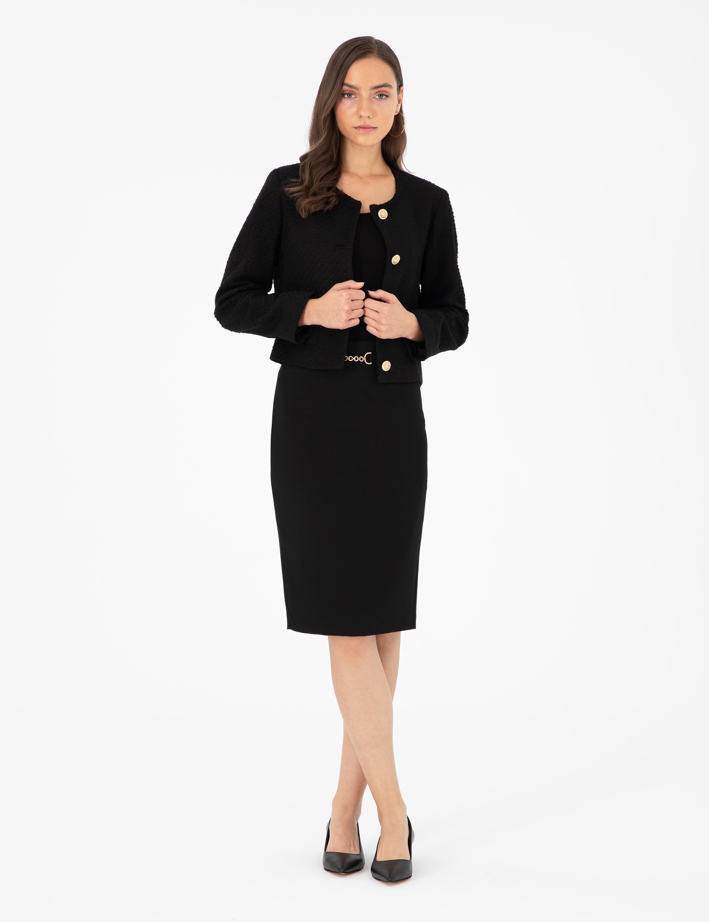 Siyah Kalem Fit Dokuma Etek