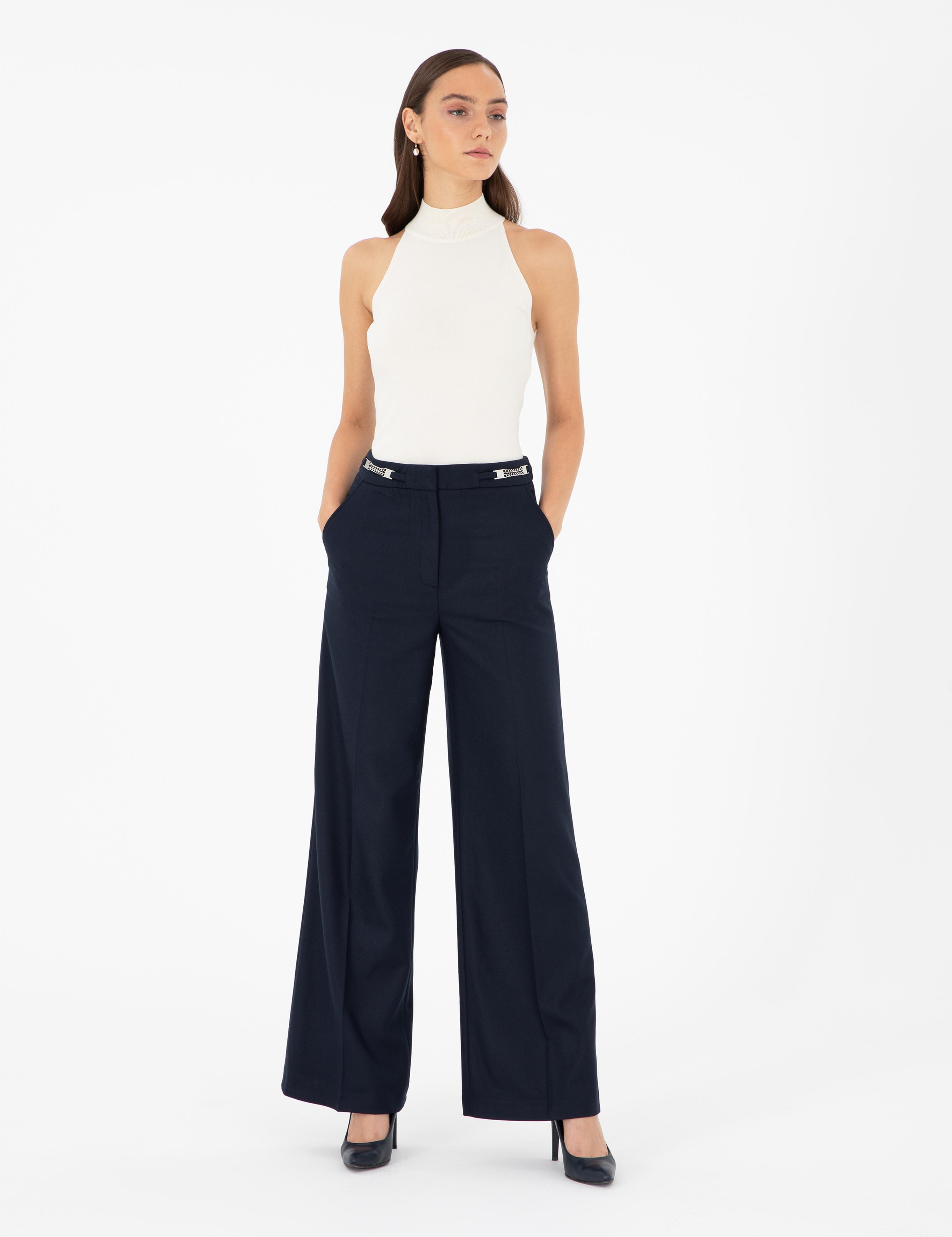 Lacivert Palazzo Kumaş Pantolon