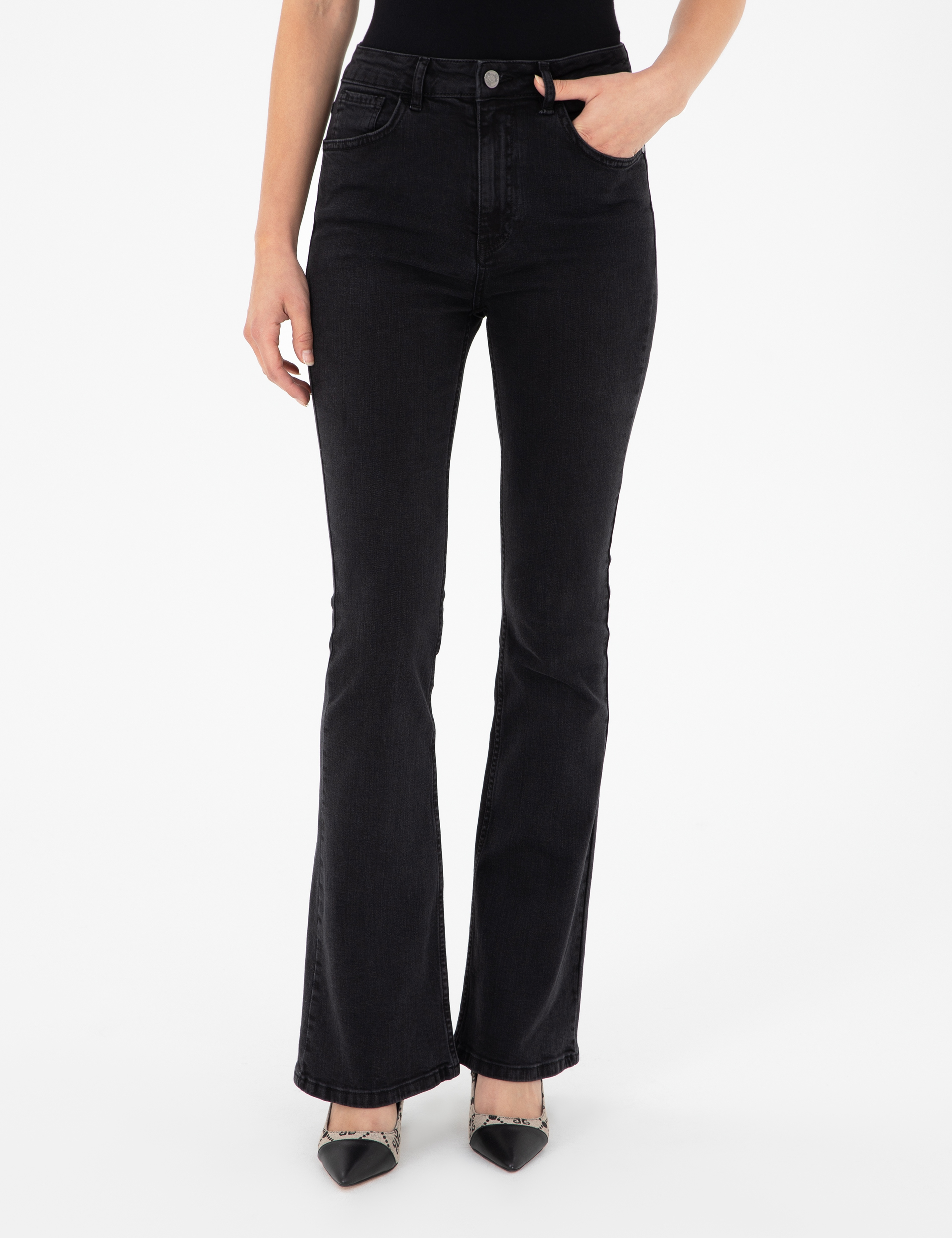 Siyah Skinny Flare Jean Pantolon - Image 2