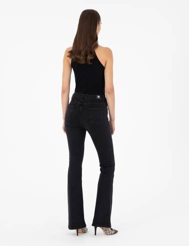 Siyah Skinny Flare Jean Pantolon