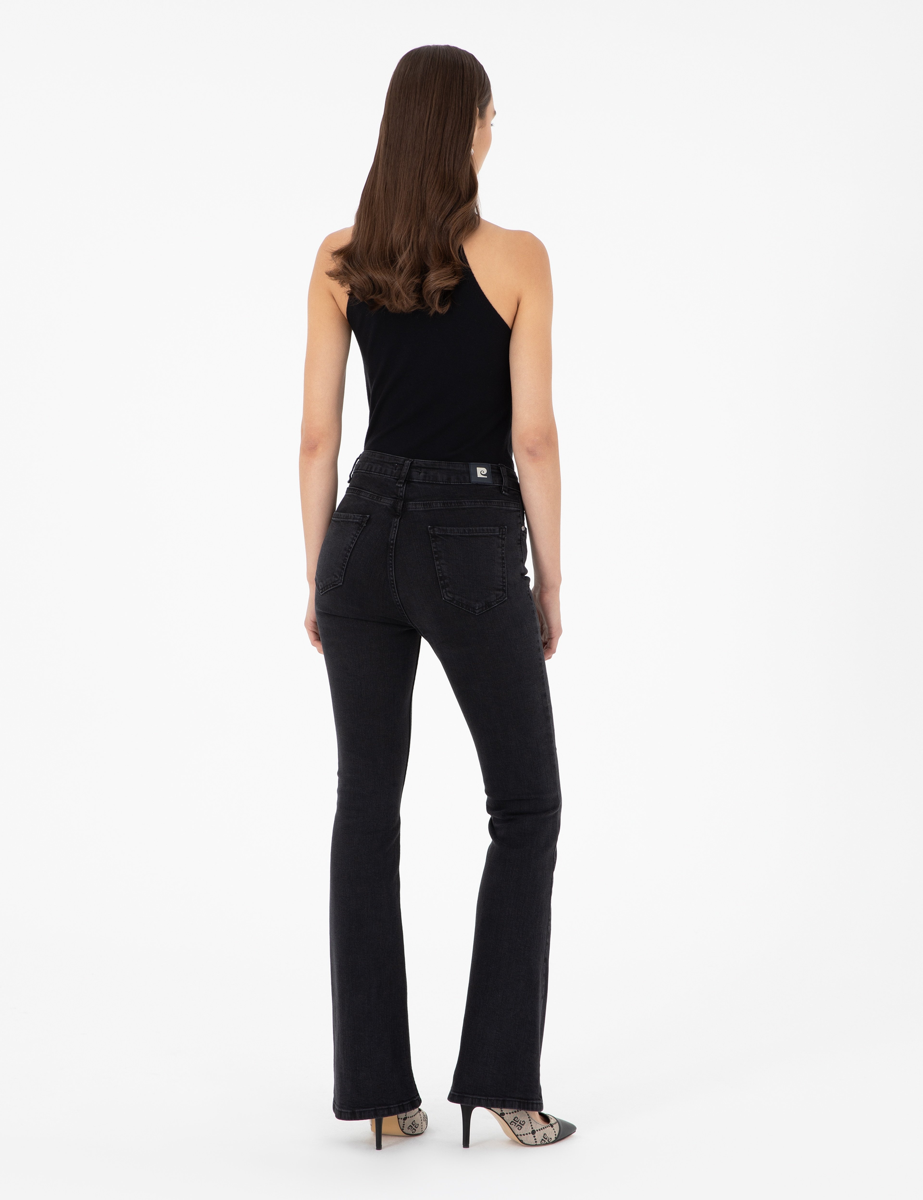 Siyah Skinny Flare Jean Pantolon - Image 4
