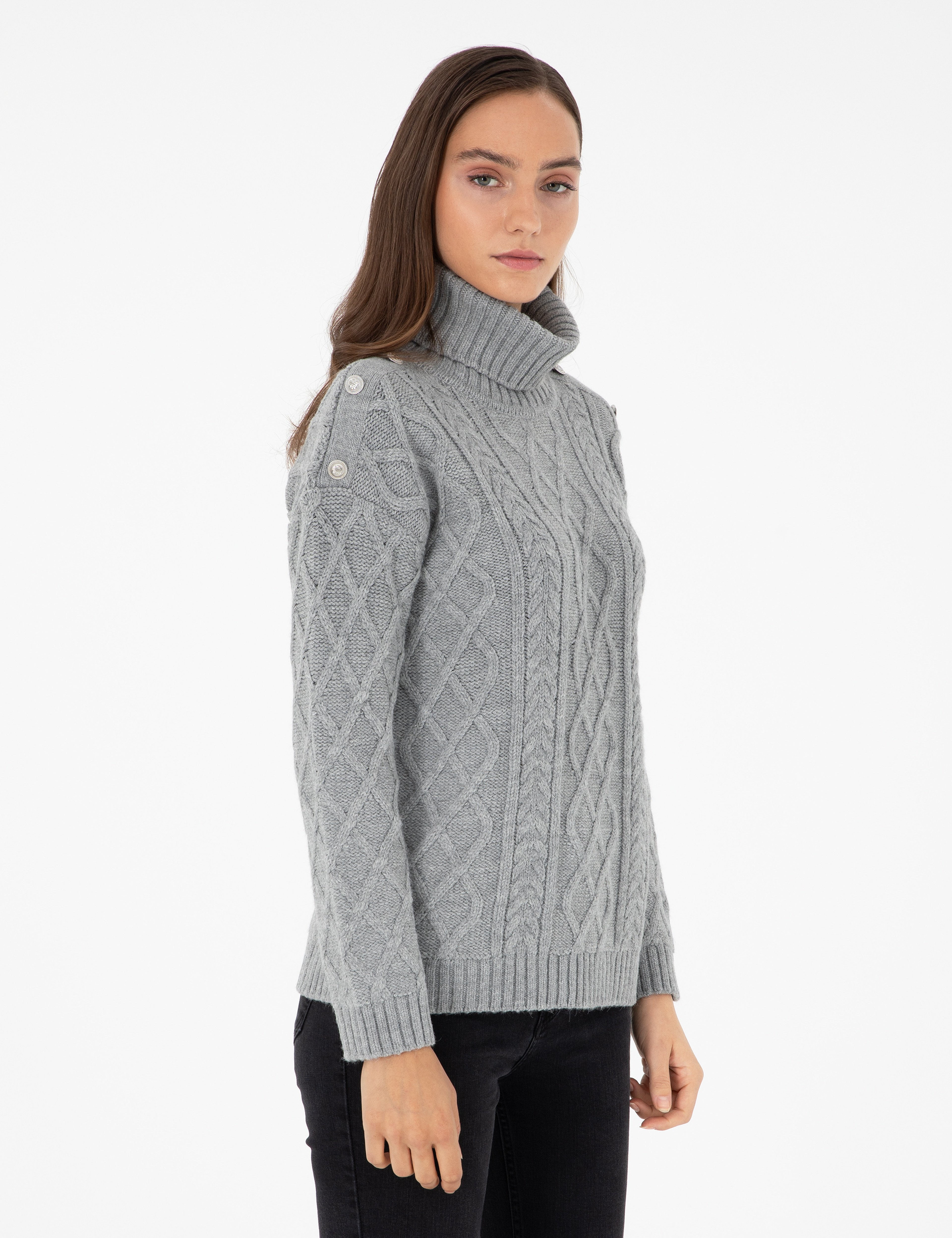 Gri Melanj Regular Fit Balıkçı Yaka Kazak - Image 2