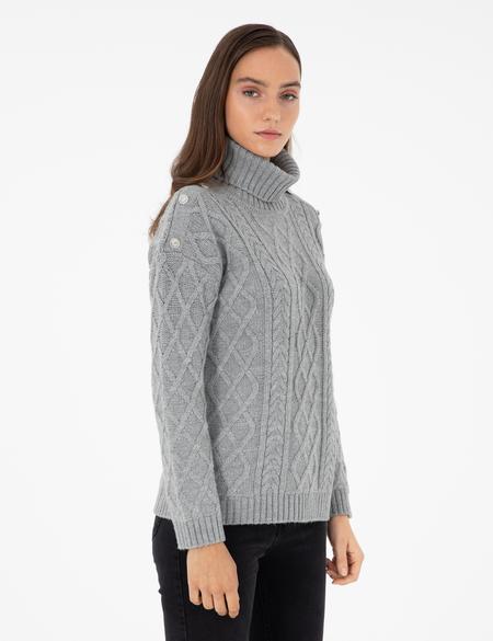 Gri Melanj Regular Fit Balıkçı Yaka Kazak - 50294435038