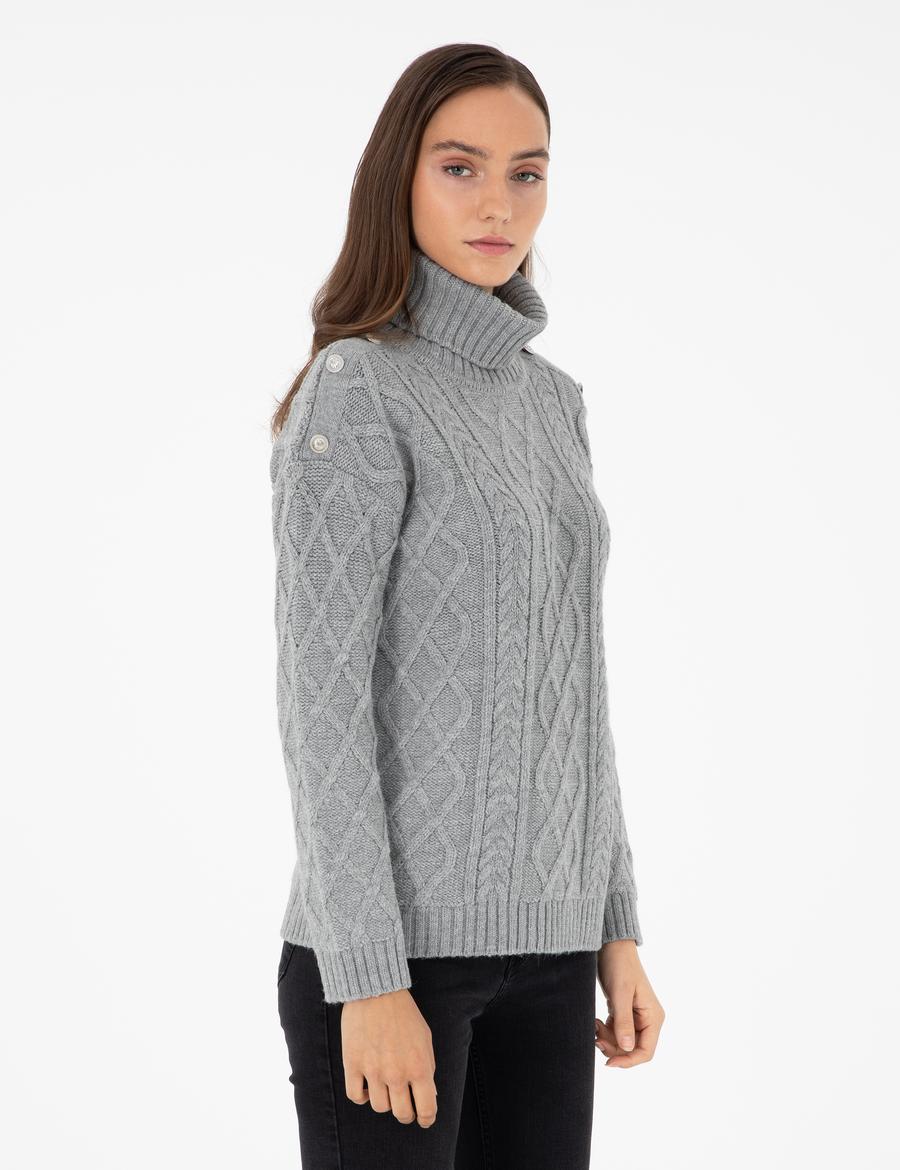 Gri Melanj Regular Fit Balıkçı Yaka Kazak