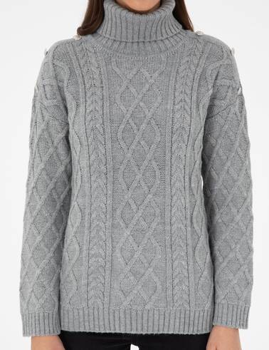 Gri Melanj Regular Fit Balıkçı Yaka Kazak