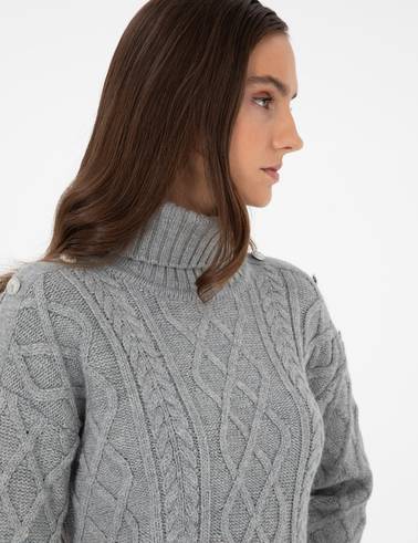 Gri Melanj Regular Fit Balıkçı Yaka Kazak