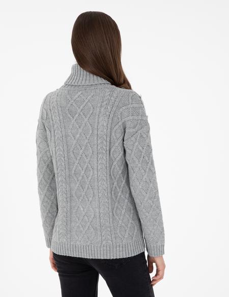 Gri Melanj Regular Fit Balıkçı Yaka Kazak - 50294435038