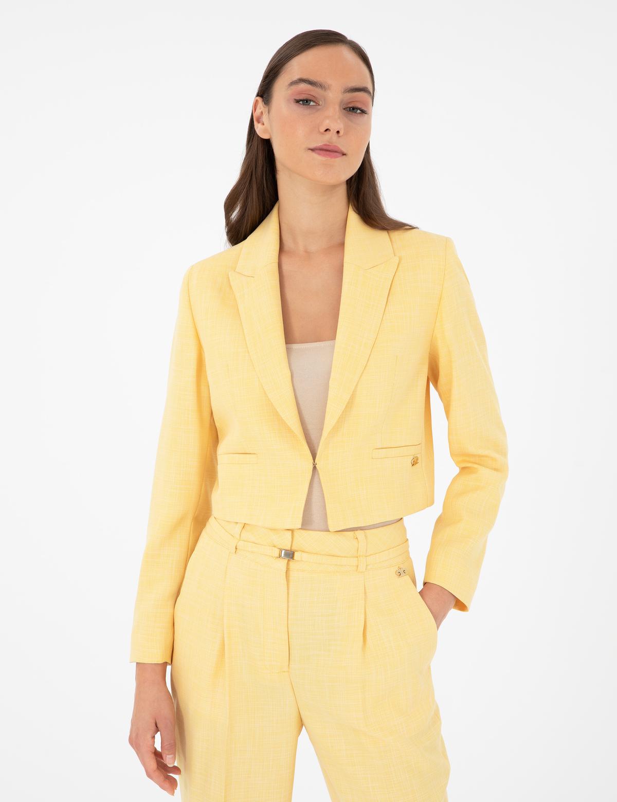 Sarı Crop Top Ceket - 50282072013