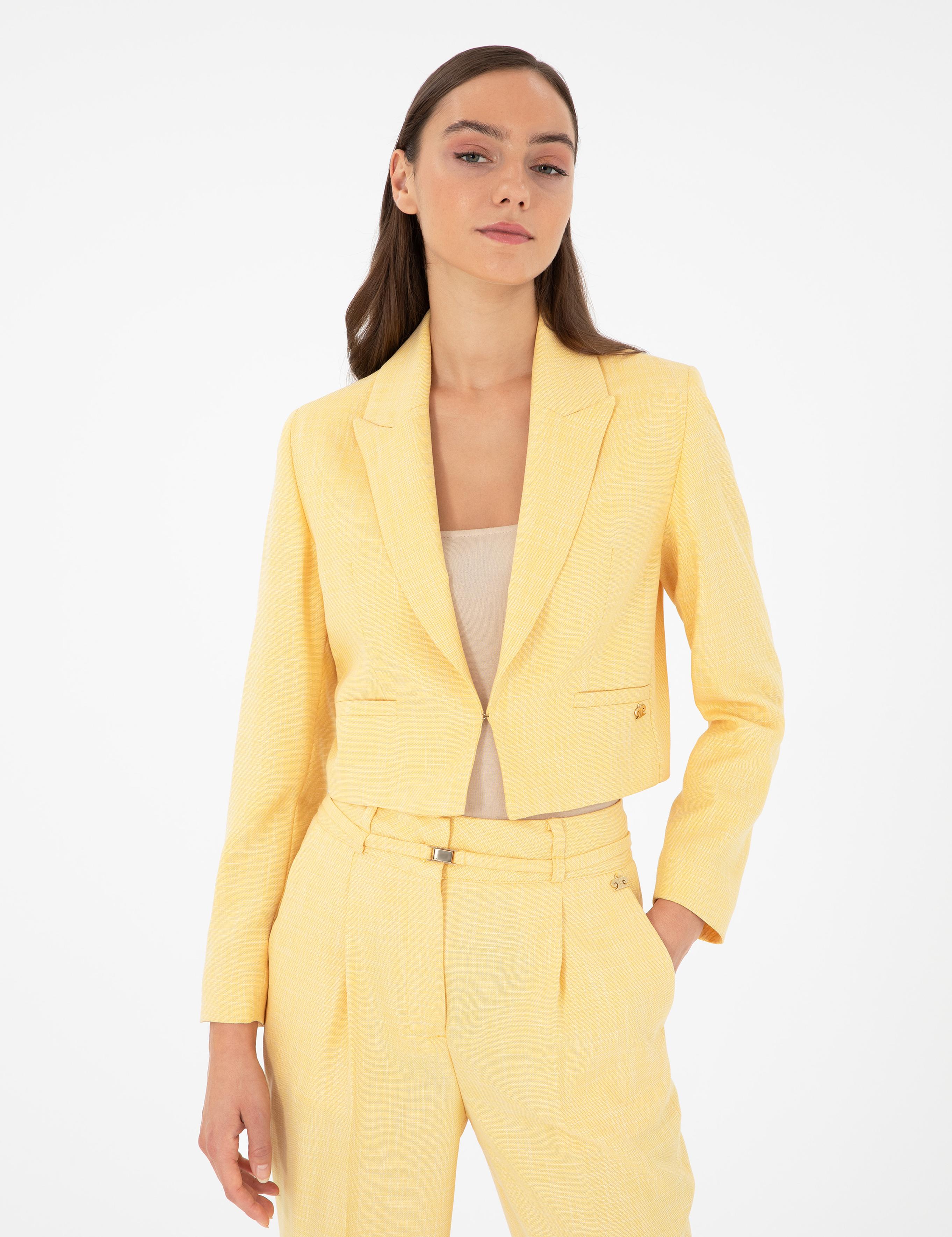 Sarı Crop Top Ceket