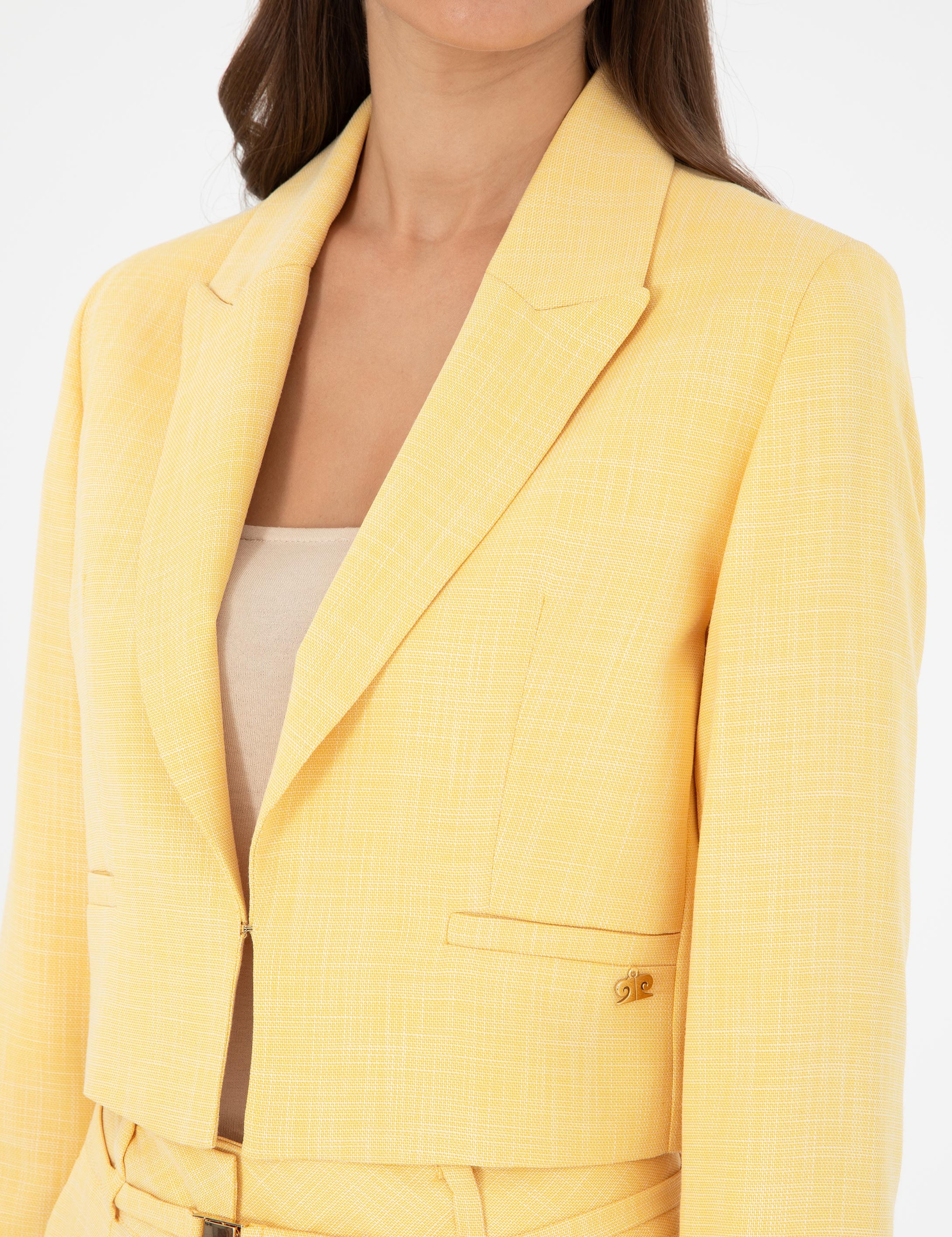 Sarı Crop Top Ceket - Image 7