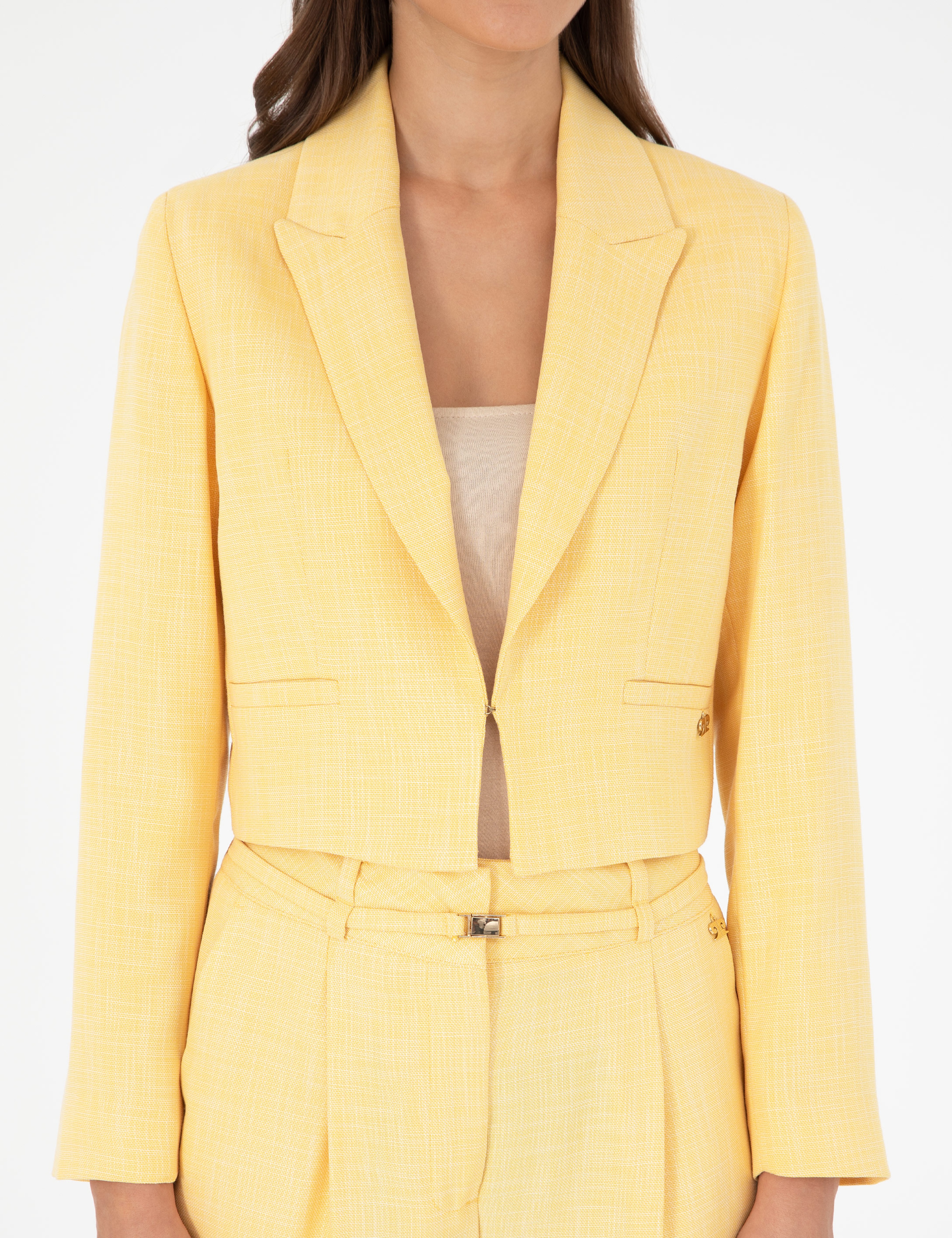 Sarı Crop Top Ceket - Image 6