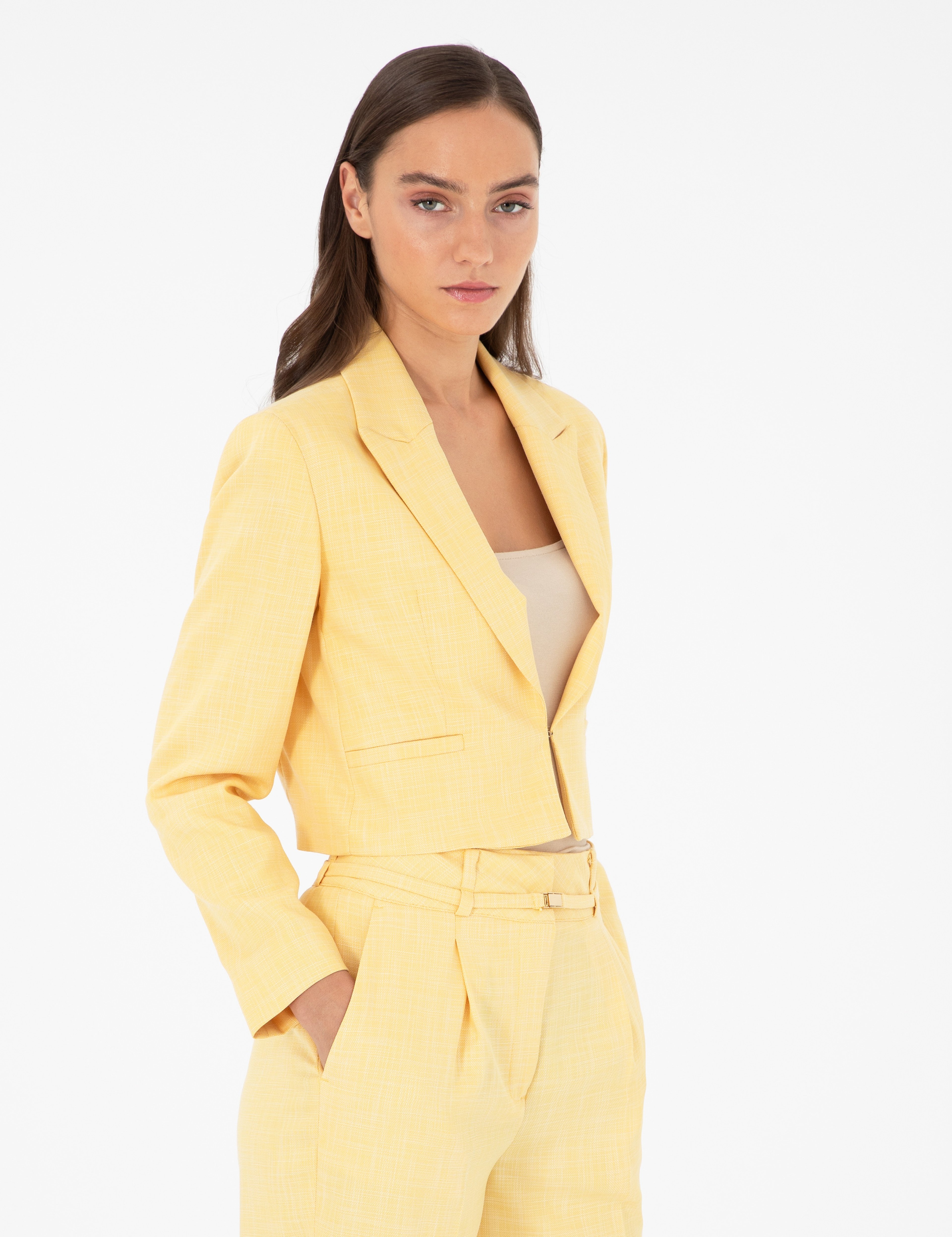 Sarı Crop Top Ceket - Image 1