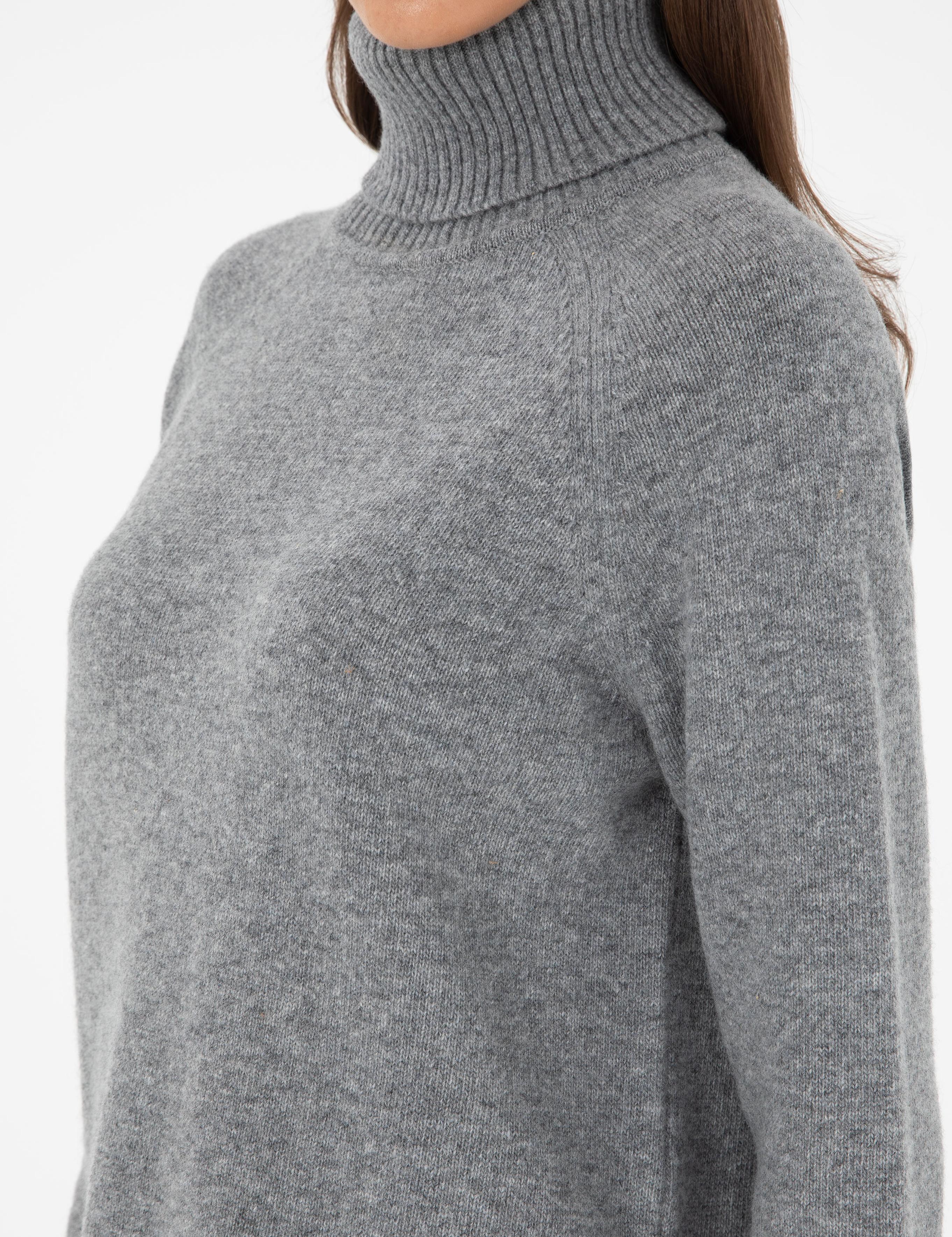 Gri Regular Fit Balıkçı Yaka Yün Kazak