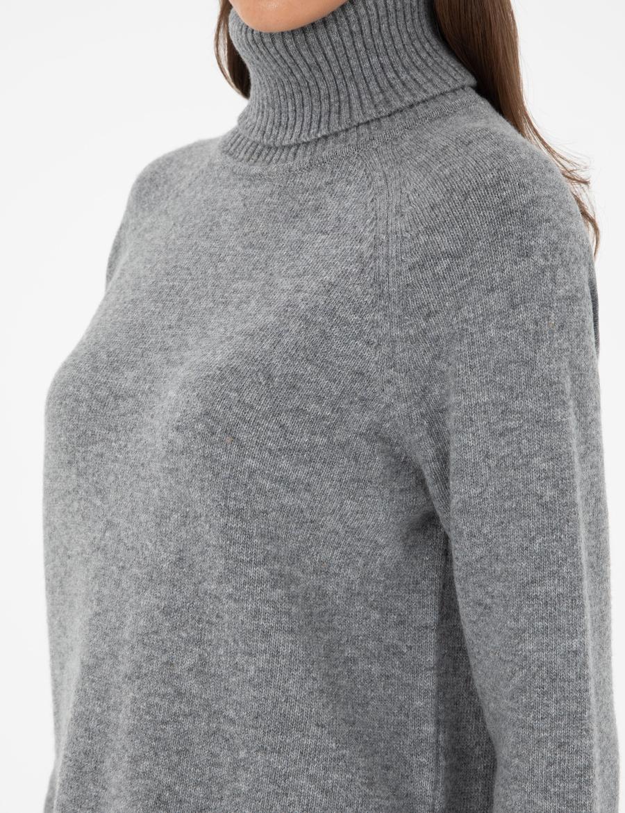 Gri Regular Fit Balıkçı Yaka Yün Kazak