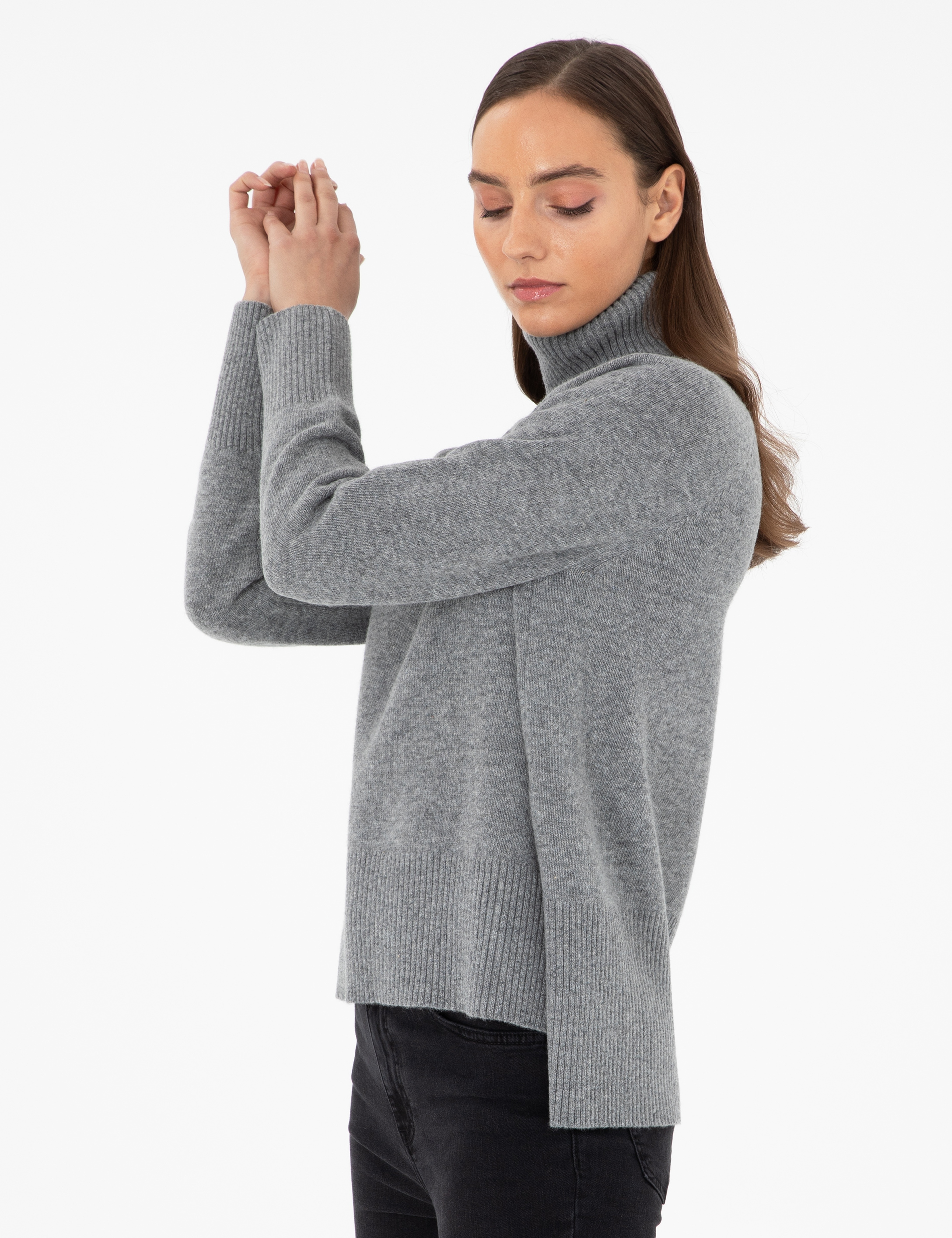 Gri Regular Fit Balıkçı Yaka Yün Kazak