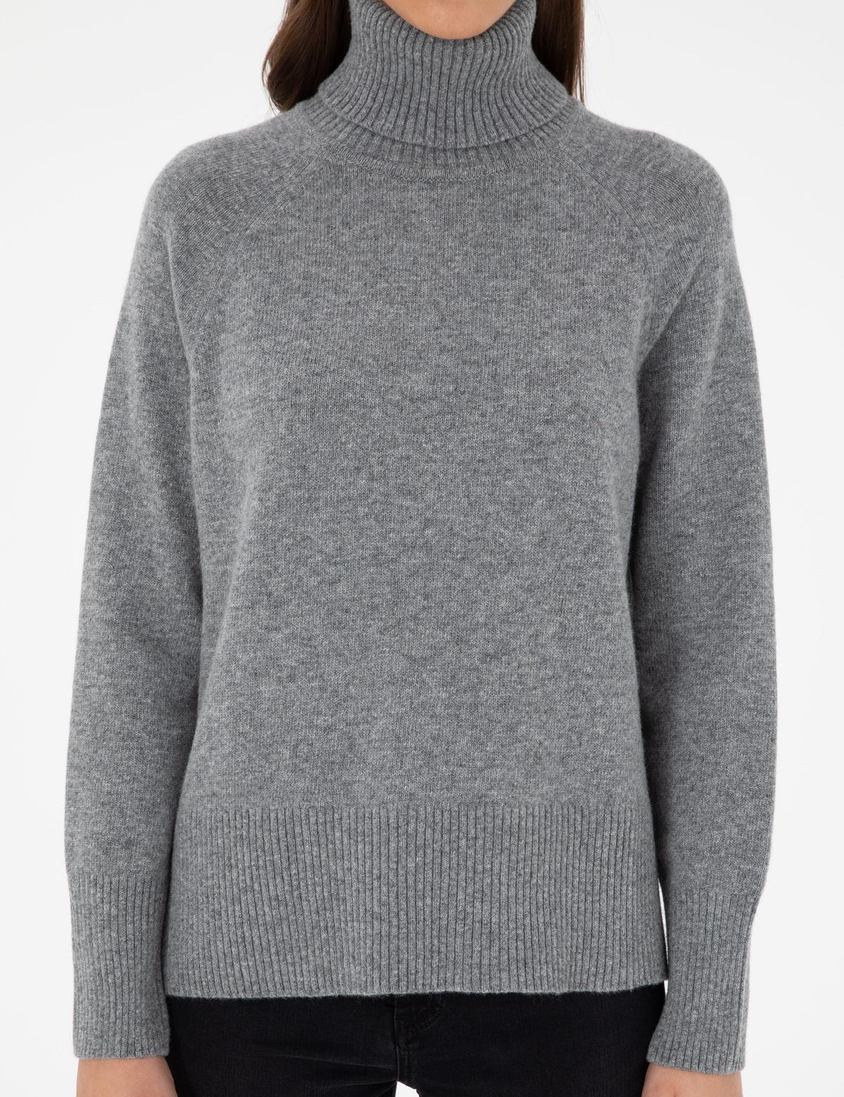 Gri Regular Fit Balıkçı Yaka Yün Kazak - 50296491006