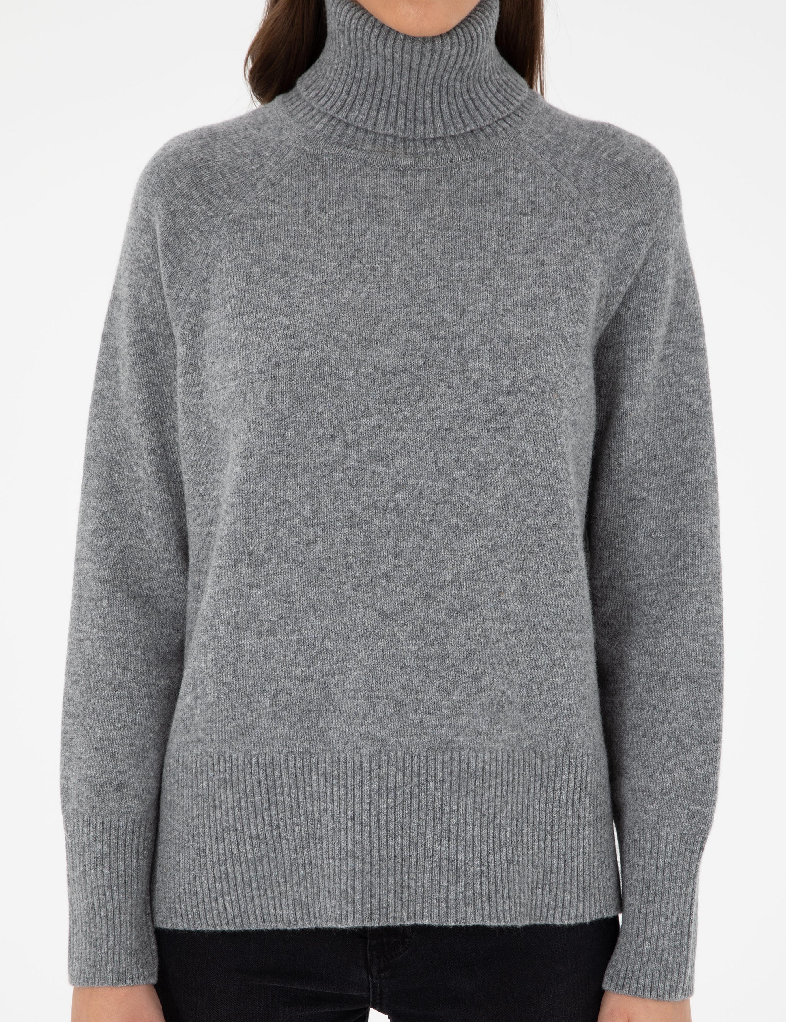 Gri Regular Fit Balıkçı Yaka Yün Kazak