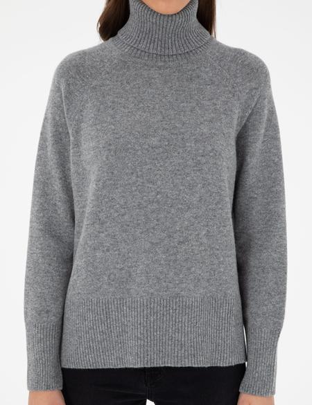 Gri Regular Fit Balıkçı Yaka Yün Kazak - 50296491006