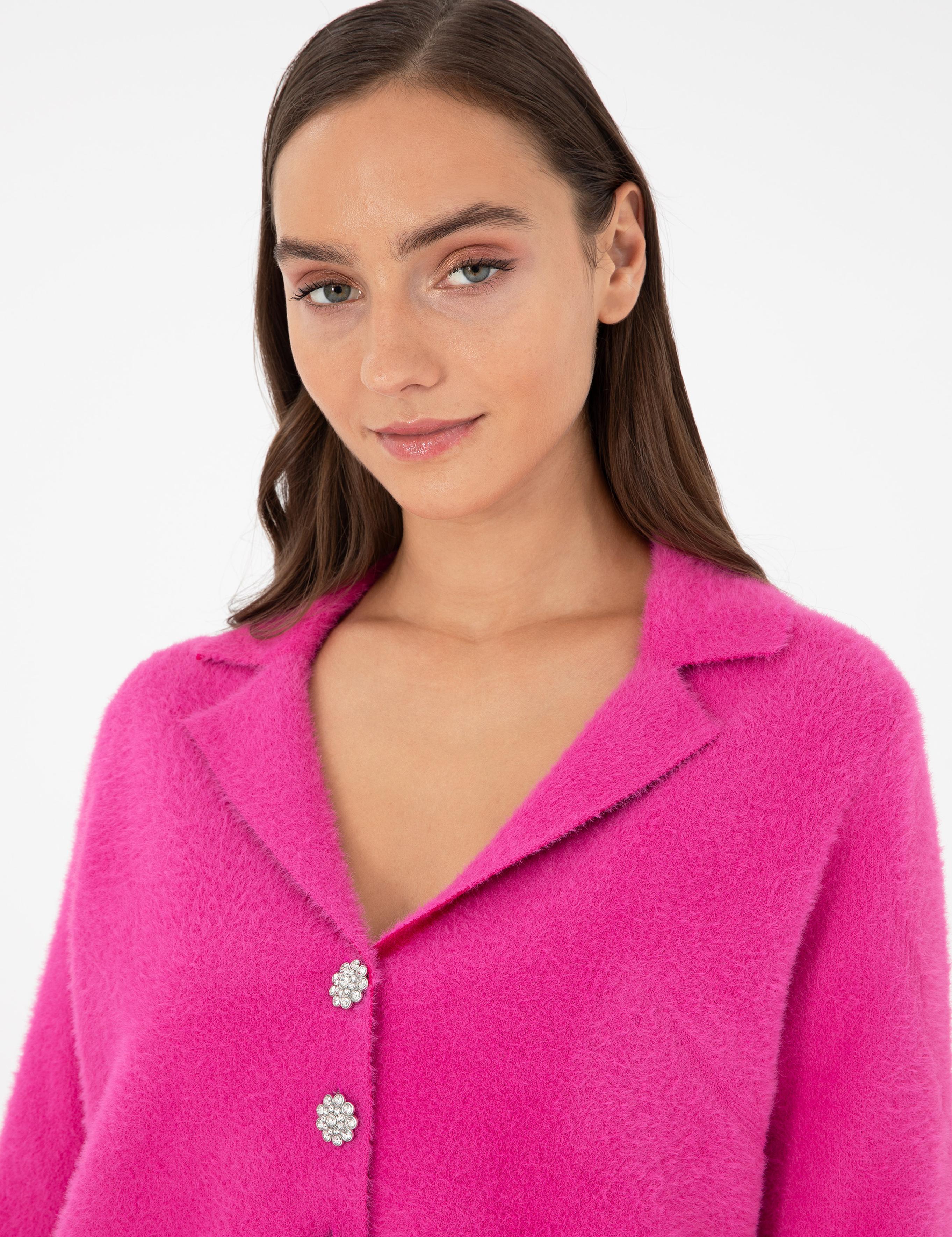 Fuşya Regular Fit Triko Hırka