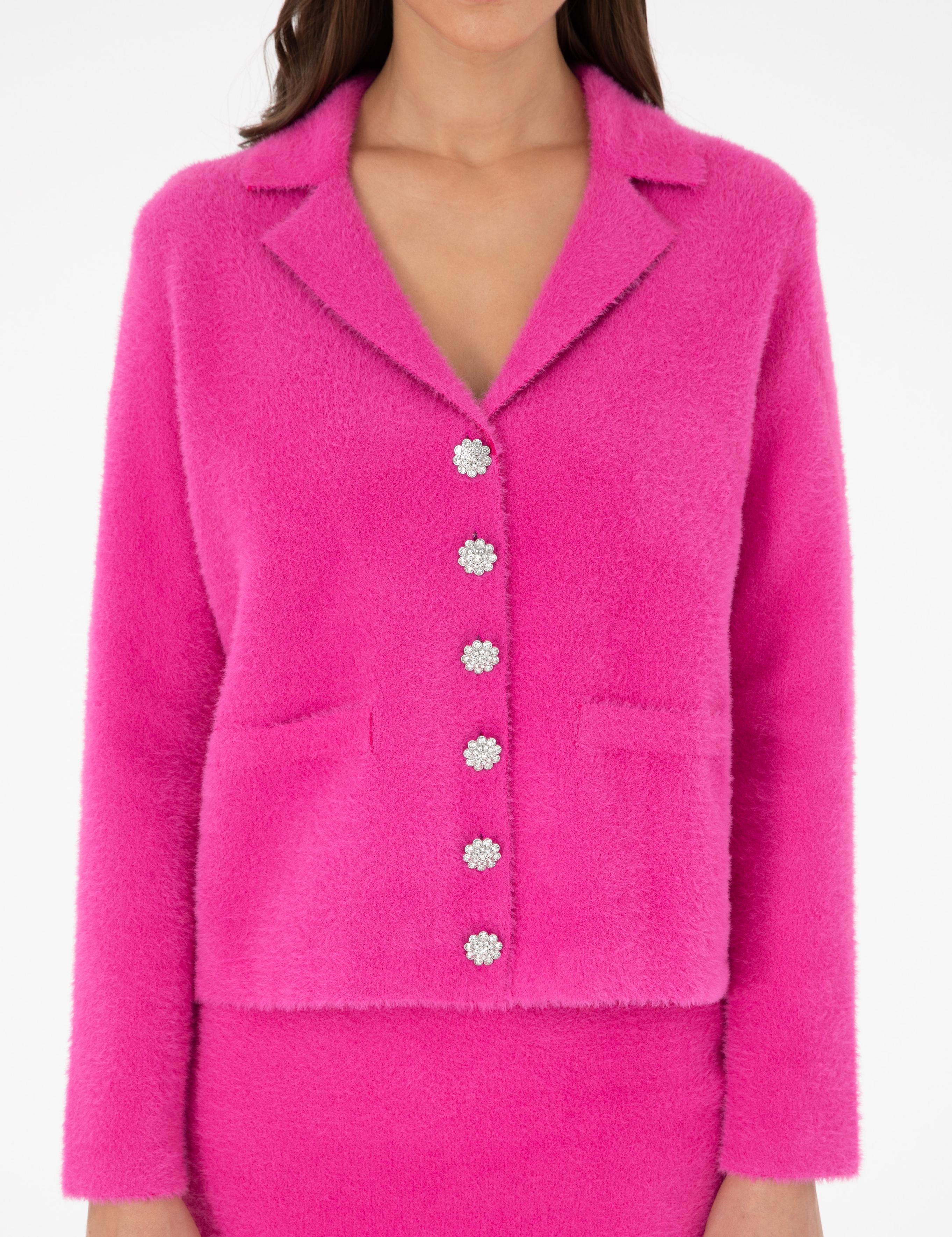 Fuşya Regular Fit Triko Hırka