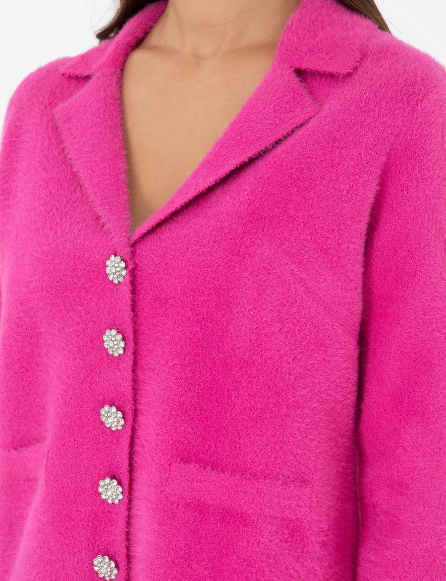 Fuşya Regular Fit Triko Hırka