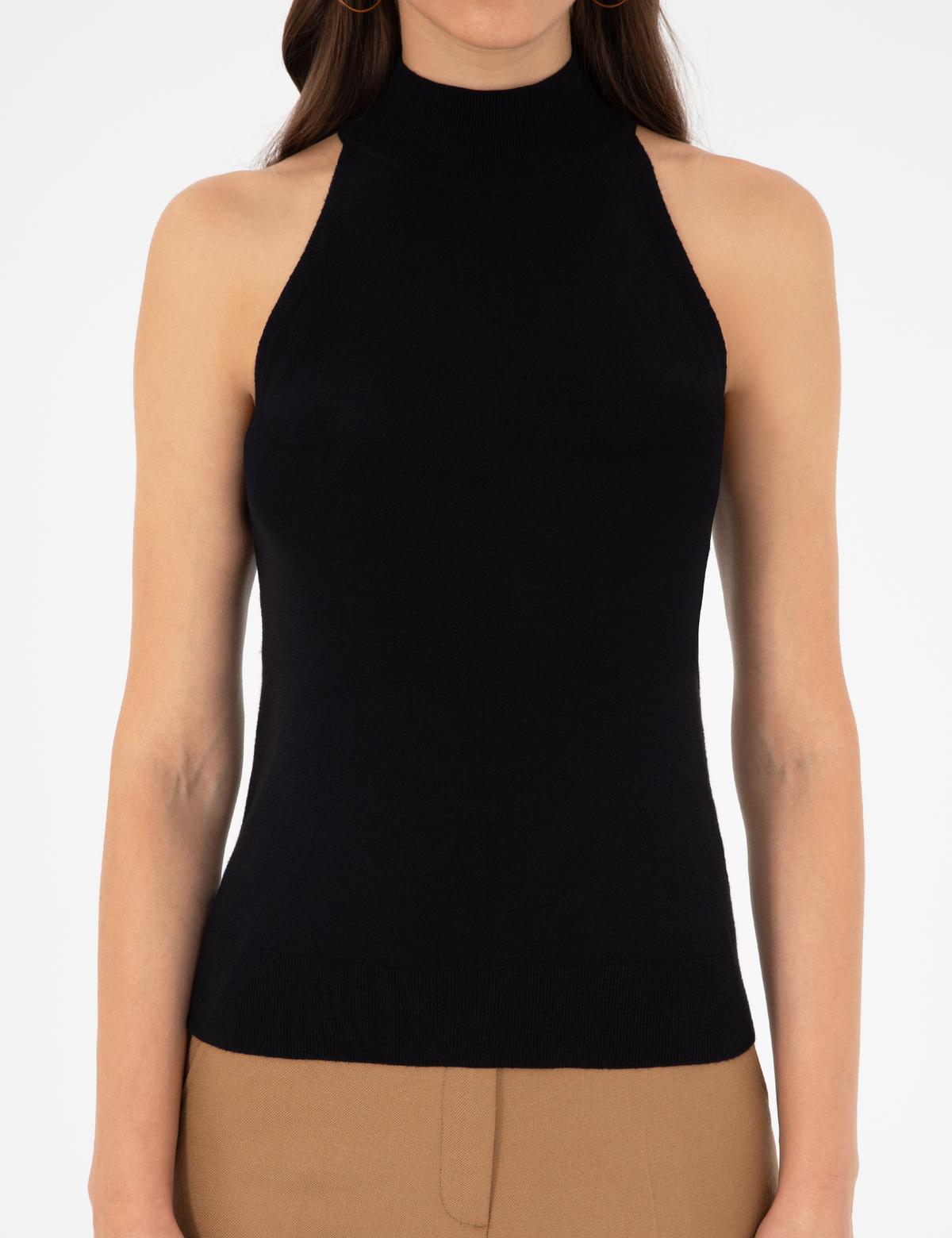 Siyah Slim Fit Triko Bluz - 50296460012