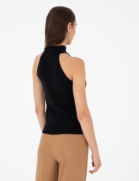 Siyah Slim Fit Triko Bluz - 50296460012