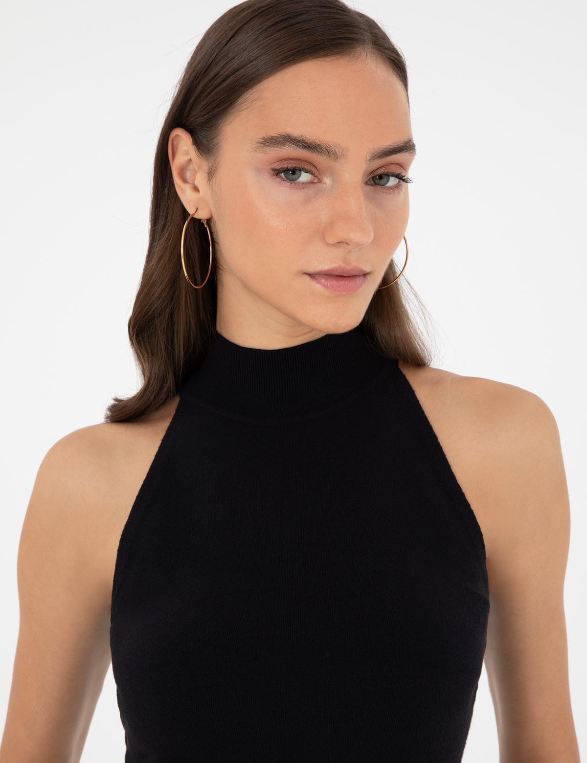 Siyah Slim Fit Triko Bluz - 50296460012